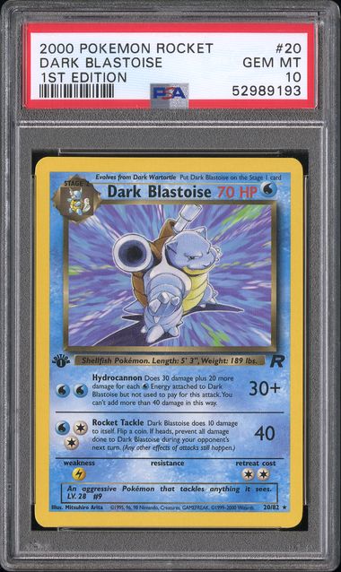 Dark Blastoise #20 - Team Rocket - 1st Edition - PSA 10 GEM-MT - Pokemon