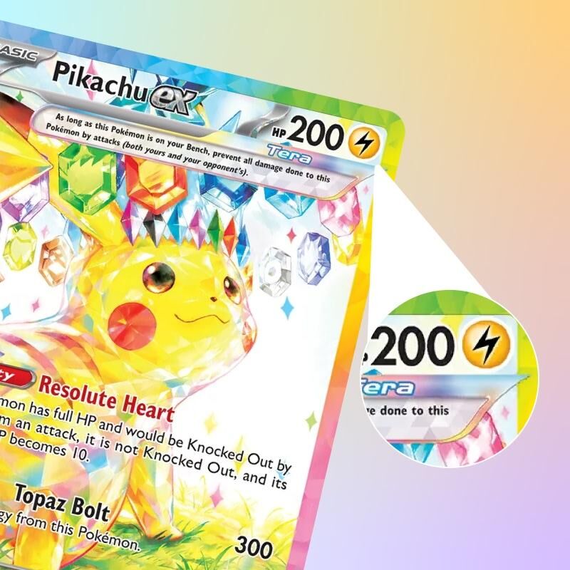 Pokémon-Karte Pikachu ex mit vergrössertem Typ-Symbol Elektro und 200 KP oben rechts