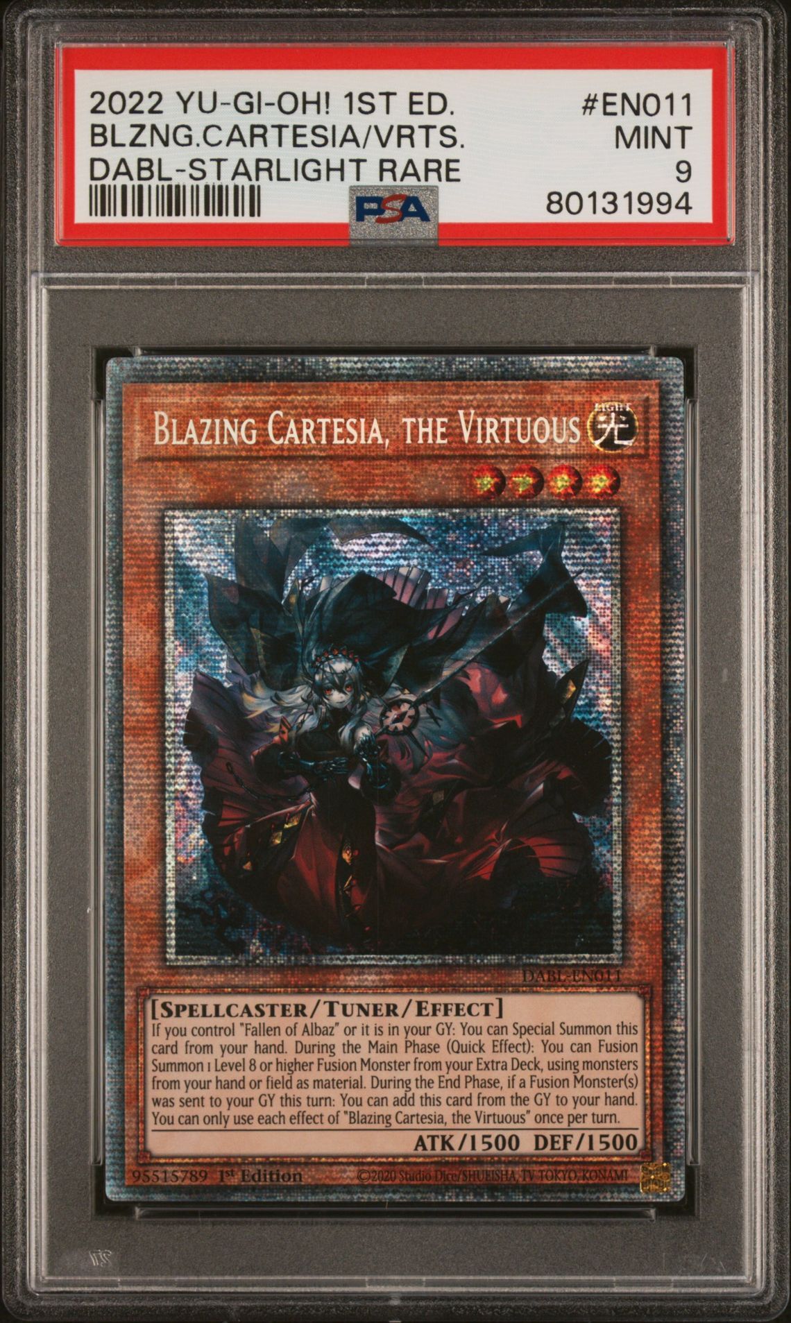 2022 YU-GI-OH! DARKWING BLAST EN011 BLAZING CARTESIA, THE VIRTUOUS 1ST EDITION-STARLIGHT RARE - PSA 9 MINT 2022 YU-GI-OH! DARKWING BLAST EN011 BLAZING CARTESIA, THE VIRTUOUS 1ST EDITION-STARLIGHT RARE - PSA 9 MINT