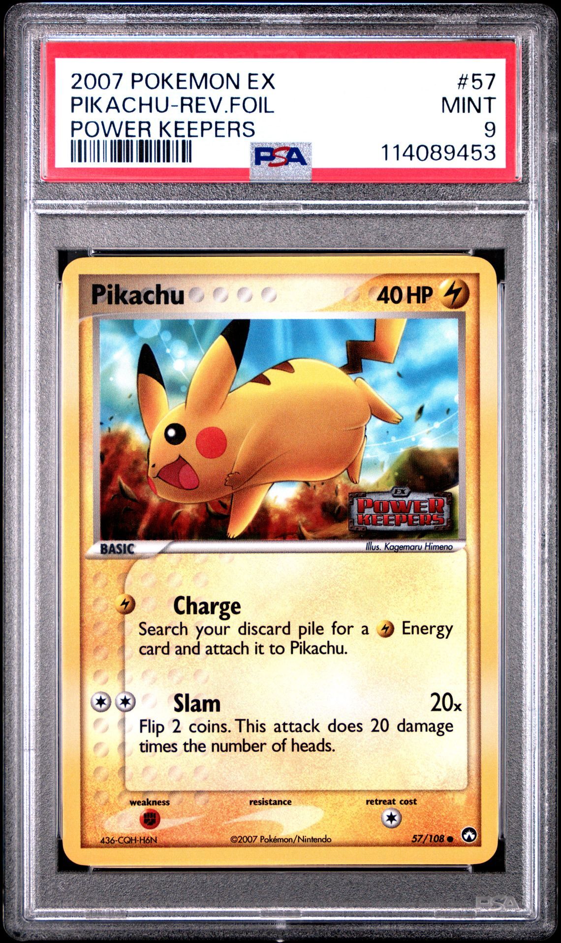 2007 POKEMON EX POWER KEEPERS 57 PIKACHU-REVERSE FOIL - PSA 9 MINT - Pokémon