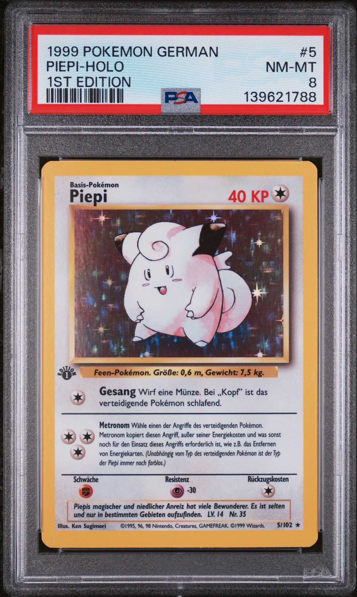 1999 POKEMON GERMAN #5 PIEPI-HOLO 1ST EDITION - PSA 8 NM-MT - Pokemon