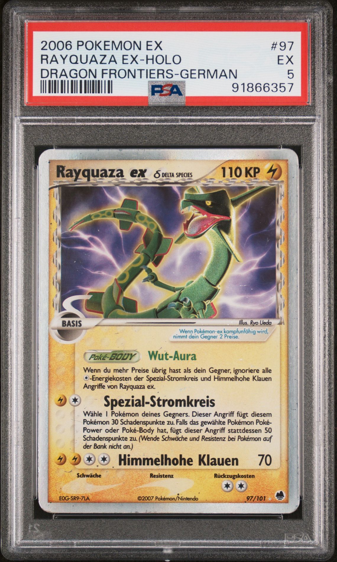 2006 POKEMON EX DRAGON FRONTIERS 97 RAYQUAZA EX-HOLO GERMAN - PSA 5 EX - Pokémon
