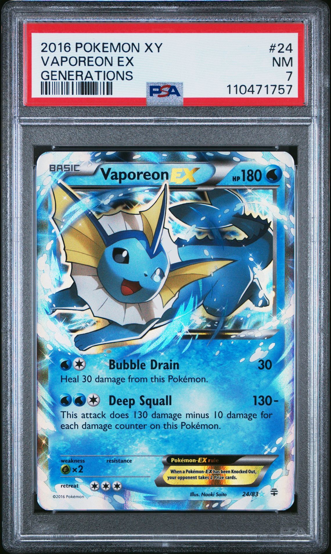 2016 POKEMON XY GENERATIONS 24 VAPOREON EX - PSA 7 NM - Pokémon