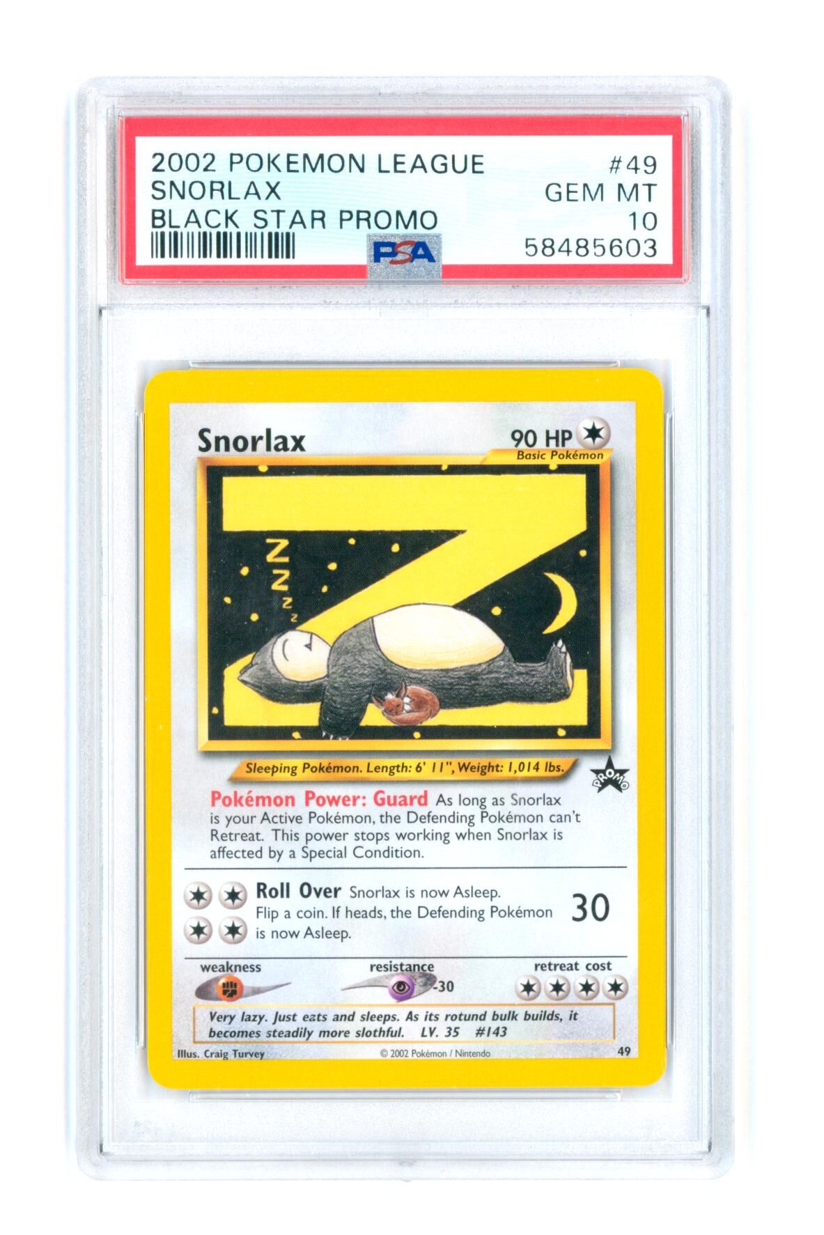 Snorlax 49 - Pokemon League - Black Star Promo - 2002 - PSA 10 GEM-MT - Pokémon