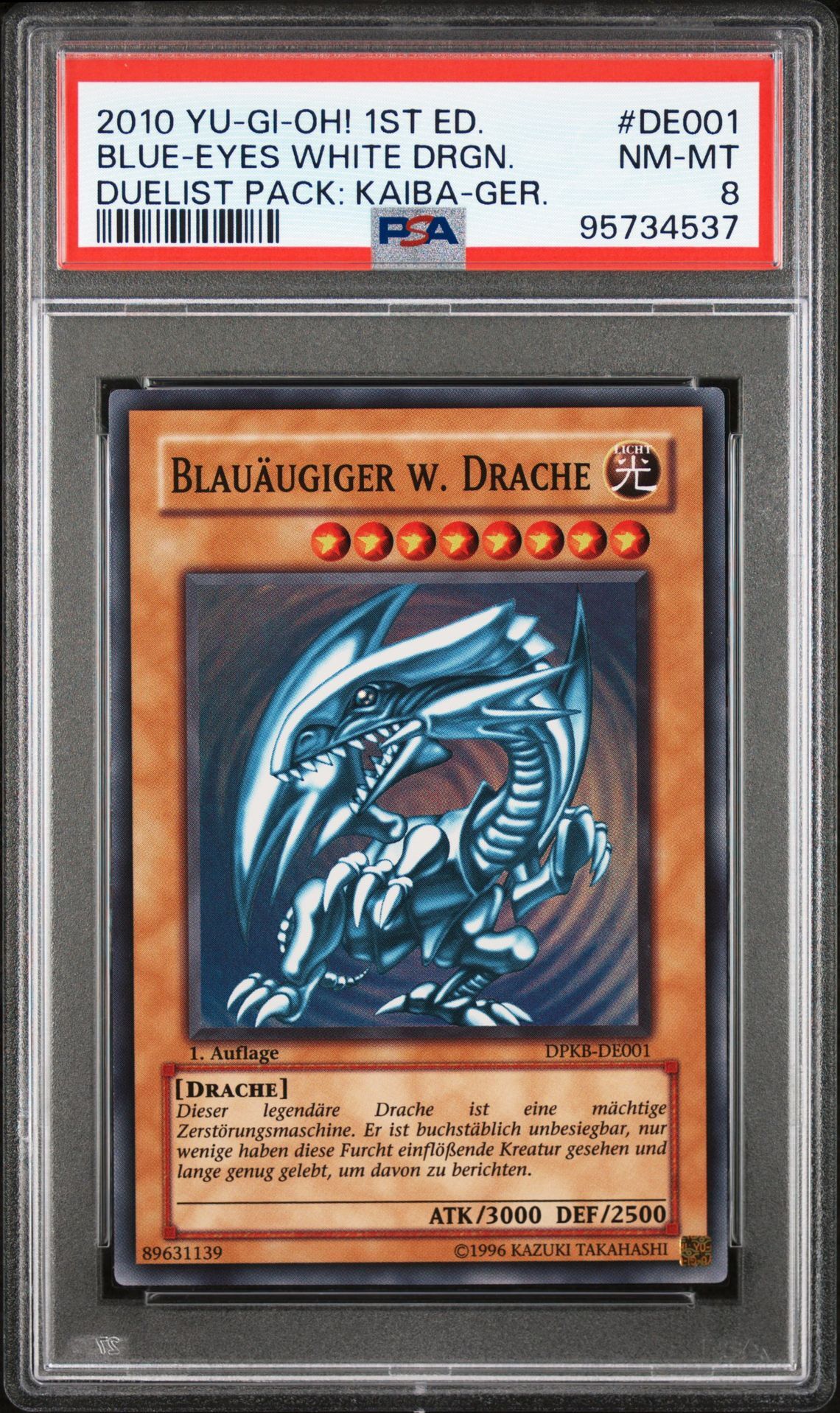 2010 YU-GI-OH! DUELIST PACK: KAIBA DE001 BLUE-EYES WHITE DRAGON 1ST EDITION-GERMAN - PSA 8 NM-MT - Yu-Gi-Oh! 2010 YU-GI-OH! DUELIST PACK: KAIBA DE001 BLUE-EYES WHITE DRAGON 1ST EDITION-GERMAN - PSA 8 NM-MT - Yu-Gi-Oh!