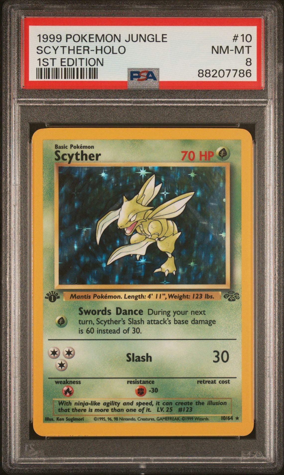 1999 POKEMON JUNGLE 10 SCYTHER-HOLO 1ST EDITION - PSA 8 NM-MT - Pokémon 1999 POKEMON JUNGLE 10 SCYTHER-HOLO 1ST EDITION - PSA 8 NM-MT - Pokémon