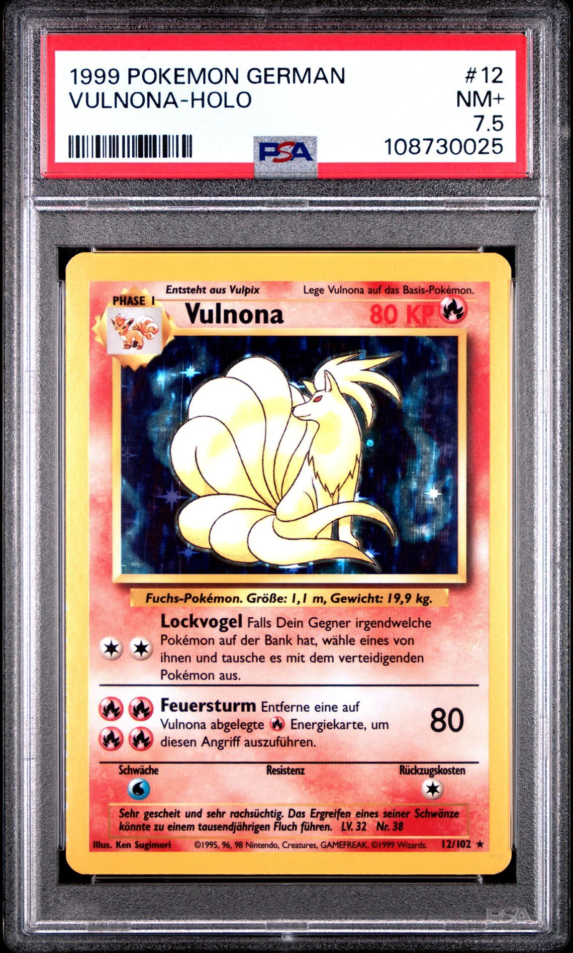 1999 POKEMON GERMAN 12 VULNONA-HOLO - PSA 7.5 NM+ - Pokémon