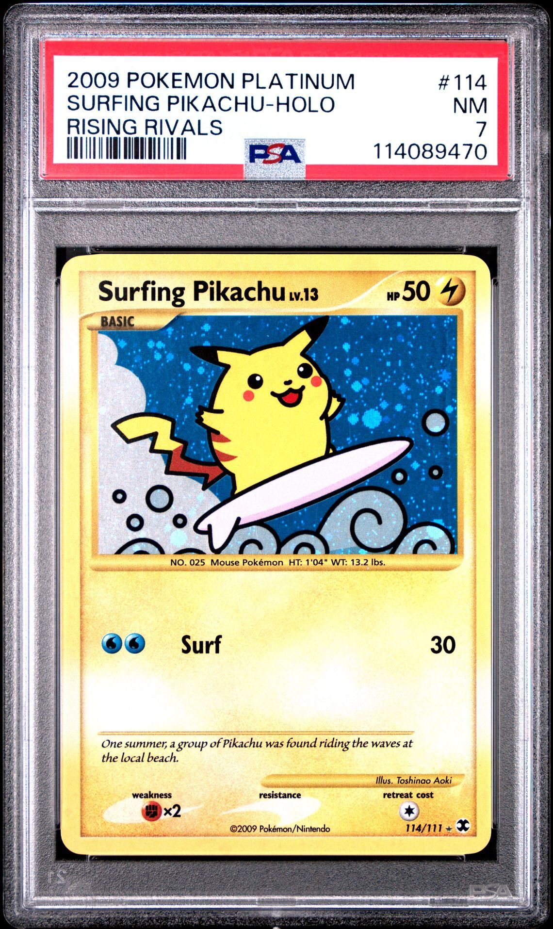 2009 POKEMON PLATINUM RISING RIVALS 114 SURFING PIKACHU-HOLO - PSA 7 NM - Pokémon 2009 POKEMON PLATINUM RISING RIVALS 114 SURFING PIKACHU-HOLO - PSA 7 NM - Pokémon