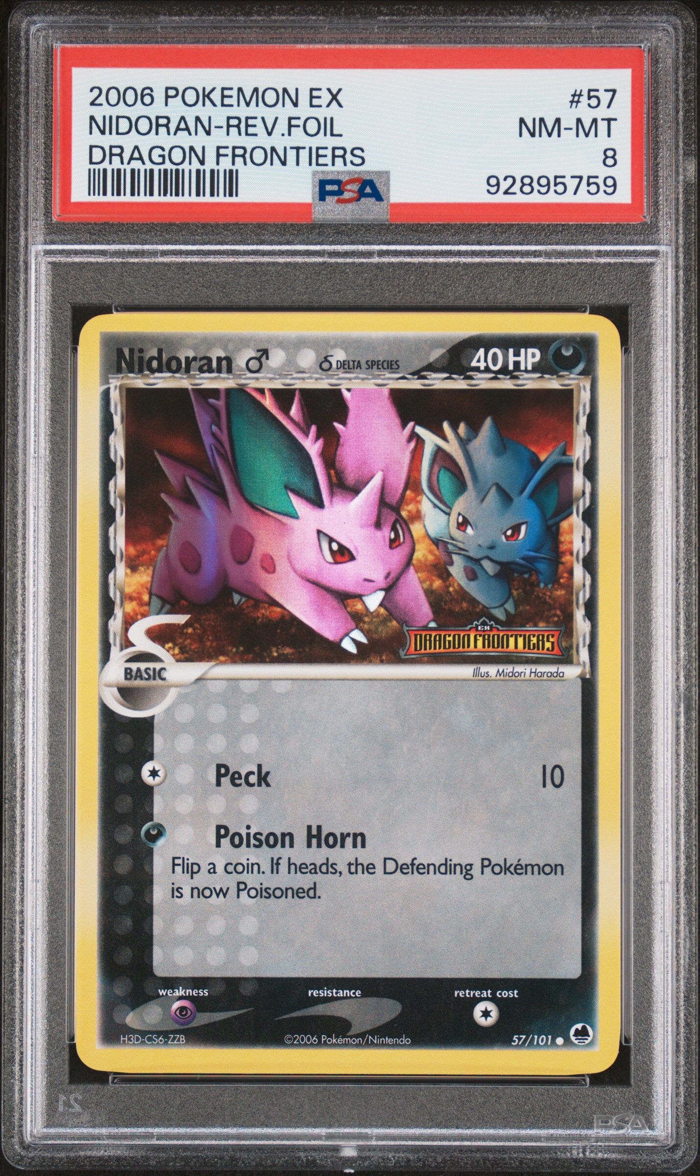2006 POKEMON EX DRAGON FRONTIERS 57 NIDORAN-REVERSE FOIL - PSA 8 NM-MT - Pokémon