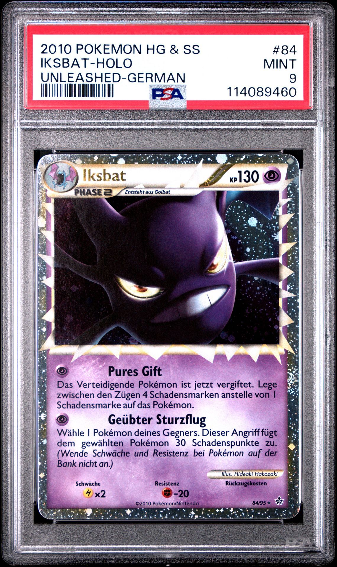 2010 POKEMON HEARTGOLD & SOULSILVER UNLEASHED 84 IKSBAT-HOLO GERMAN - PSA 9 MINT - Pokémon 2010 POKEMON HEARTGOLD & SOULSILVER UNLEASHED 84 IKSBAT-HOLO GERMAN - PSA 9 MINT - Pokémon