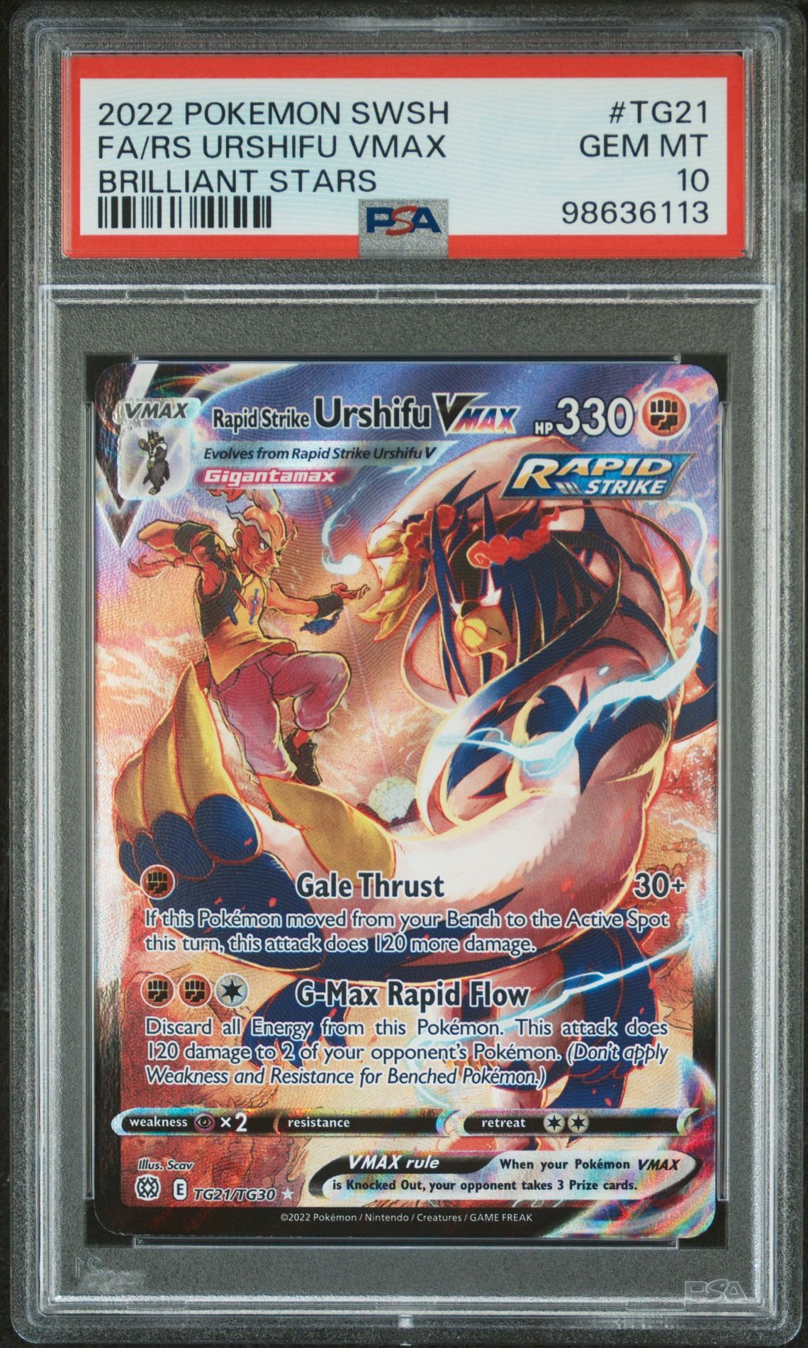 2022 POKEMON SWORD & SHIELD BRILLIANT STARS #TG21 FA/RS URSHIFU VMAX BRILLIANT STARS - PSA 10 GEM-MT - Pokemon 2022 POKEMON SWORD & SHIELD BRILLIANT STARS #TG21 FA/RS URSHIFU VMAX BRILLIANT STARS - PSA 10 GEM-MT - Pokemon