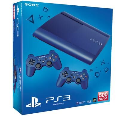 PlayStation 3 Super Slim 500GB Azurite Blue 2-Controller Bundle - OVP - PS3 - DE
