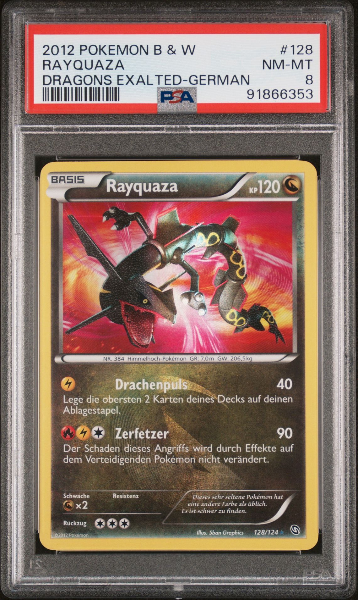 2012 POKEMON BLACK & WHITE DRAGONS EXALTED 128 RAYQUAZA GERMAN - PSA 8 NM-MT - Pokémon
