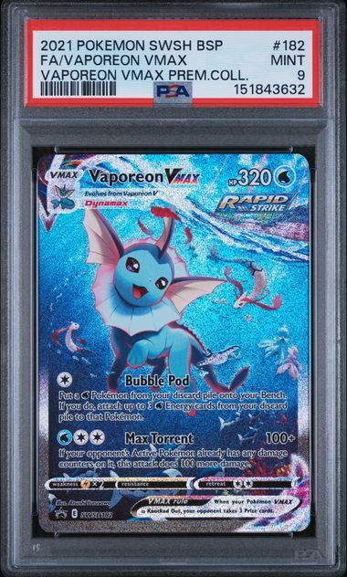 Vaporeon VMAX #182 - swsh Black Star Promo Prem.Coll. - PSA 9 MINT - Pokemon