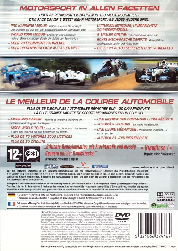 TOCA Race Driver 3 - PS2 - DE
