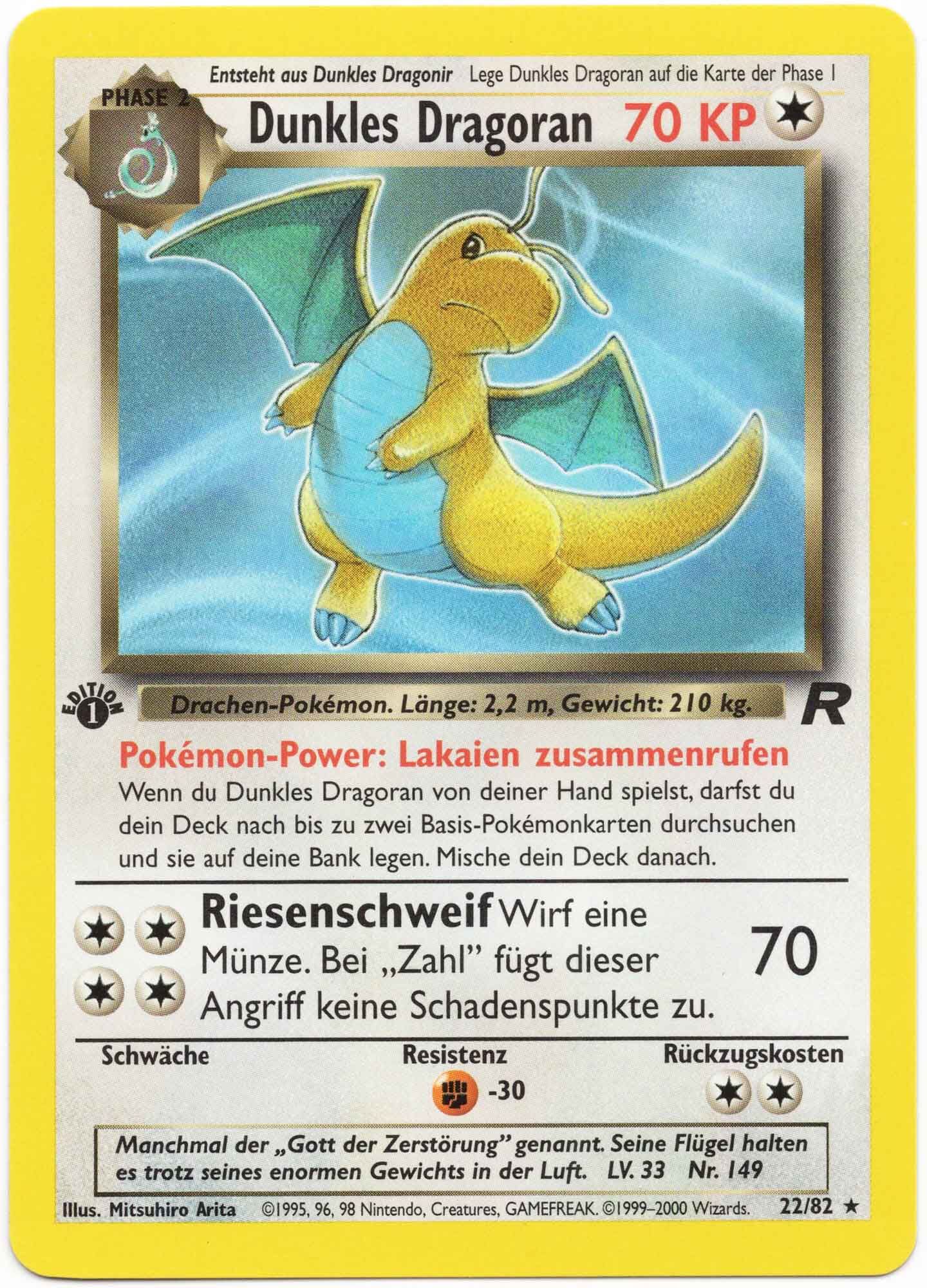 Dunkles Dragoran 22/82 1. Edition - Pokémon TCG