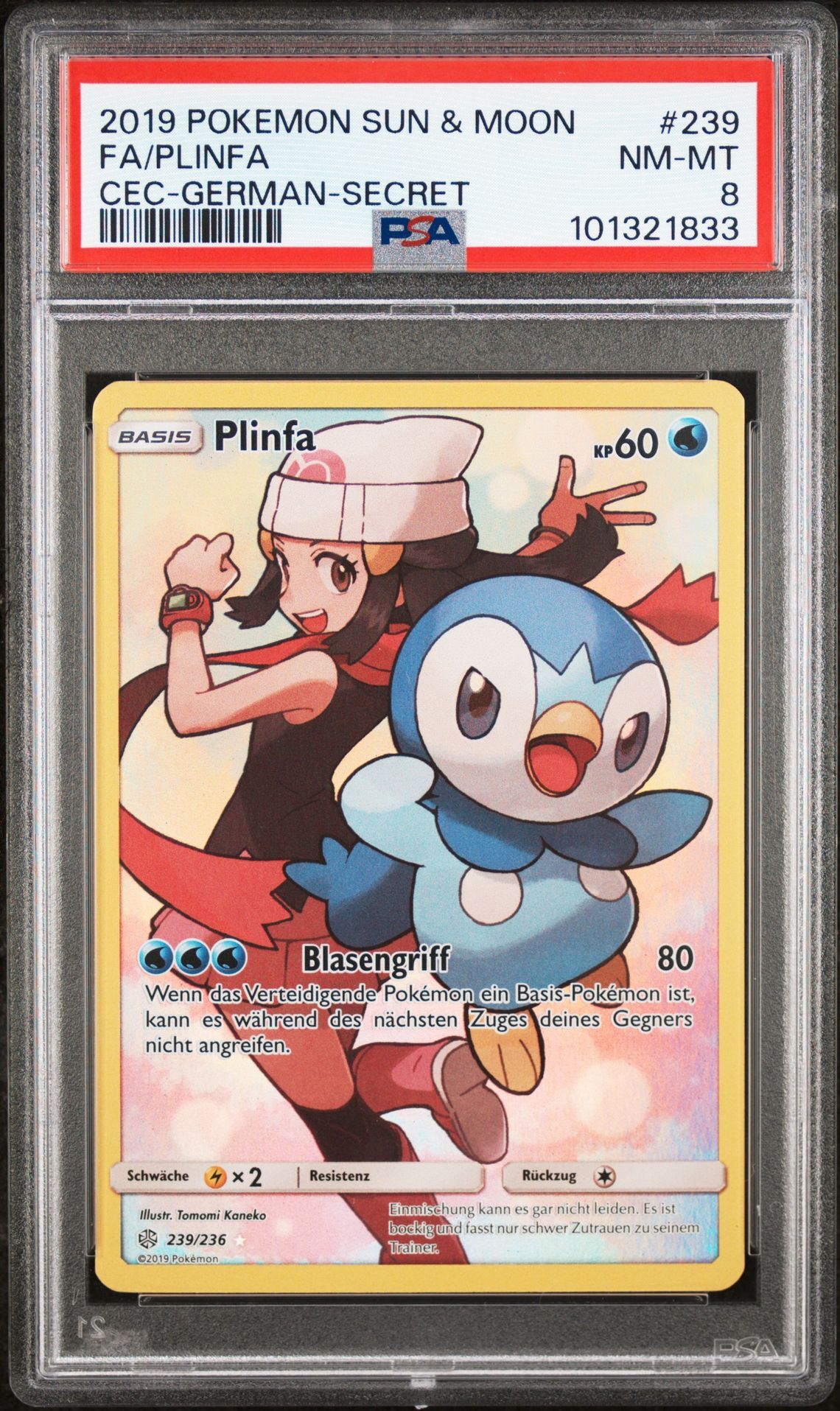2019 POKEMON SUN & MOON COSMIC ECLIPSE 239 FULL ART/PLINFA GERMAN-SECRET - PSA 8 NM-MT - Pokémon