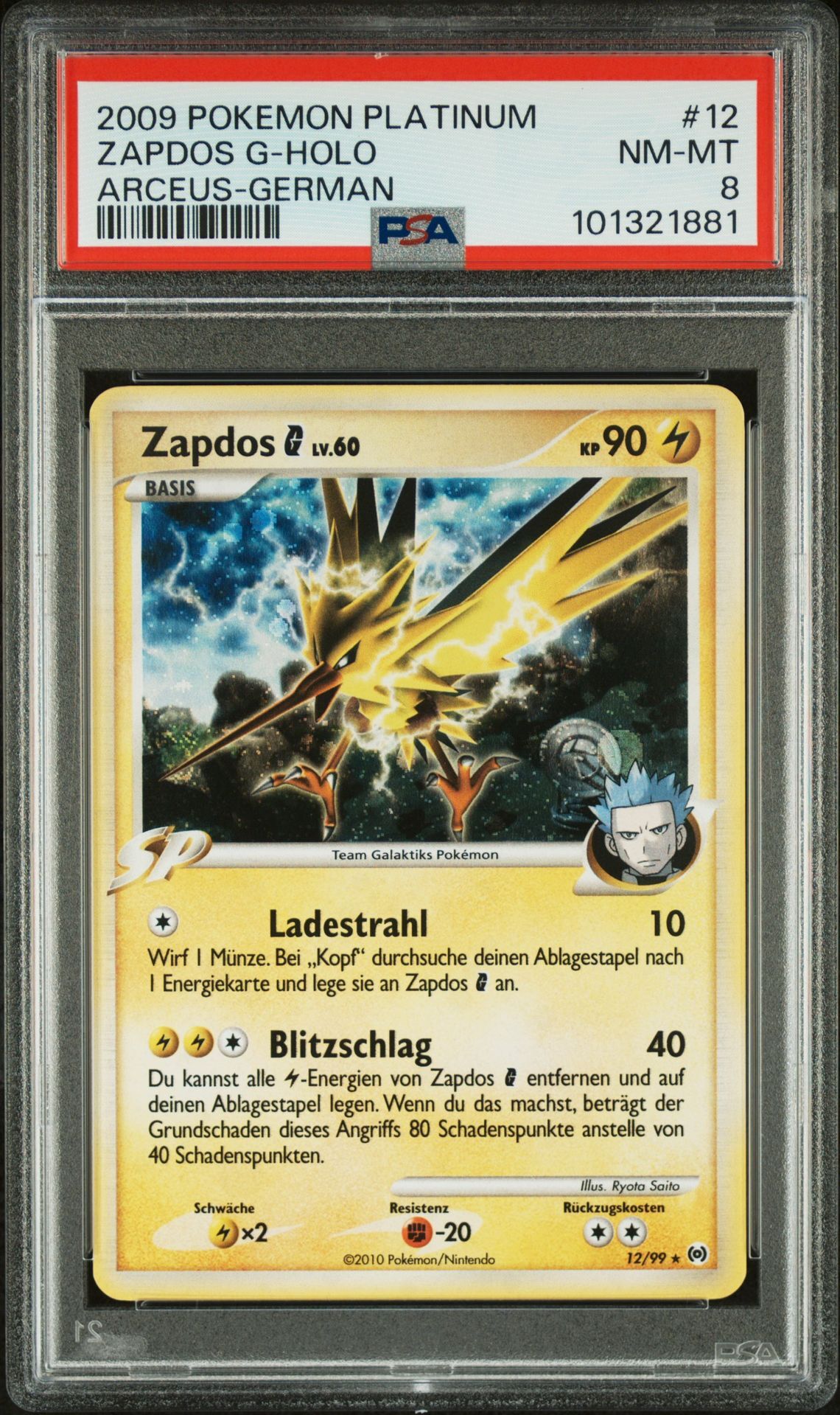 2009 POKEMON PLATINUM ARCEUS 12 ZAPDOS G-HOLO GERMAN - PSA 8 NM-MT - Pokémon