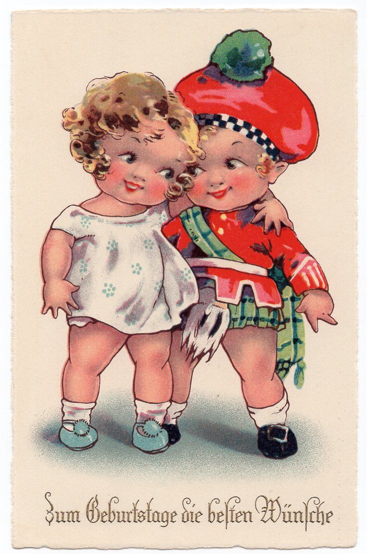 Dolly Postkarte Mädchen mit Schotte