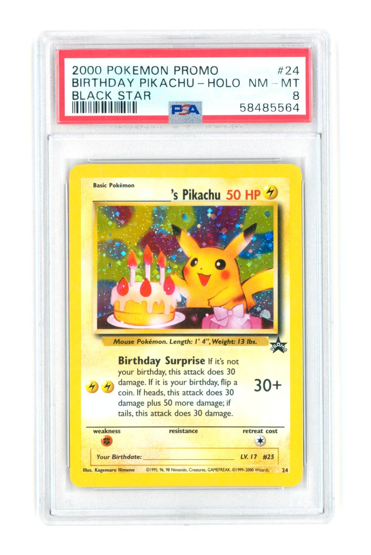 Birthday Pikachu #24 - Holo - Pokemon Promo - Black Star - 2000 - PSA 8 NM-MT - Pokémon Birthday Pikachu #24 - Holo - Pokemon Promo - Black Star - 2000 - PSA 8 NM-MT - Pokémon