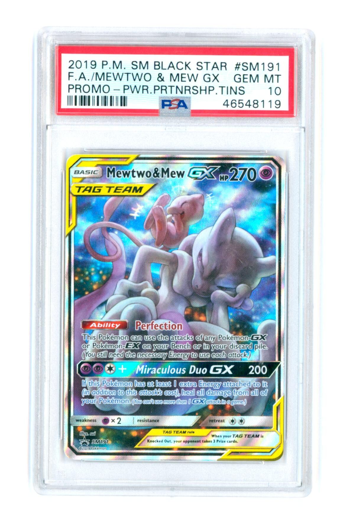 PSA 10 Pokemon Sun & Moon Mewtwo & Mew GX - SM191 - Black Star Promo top - Full Art