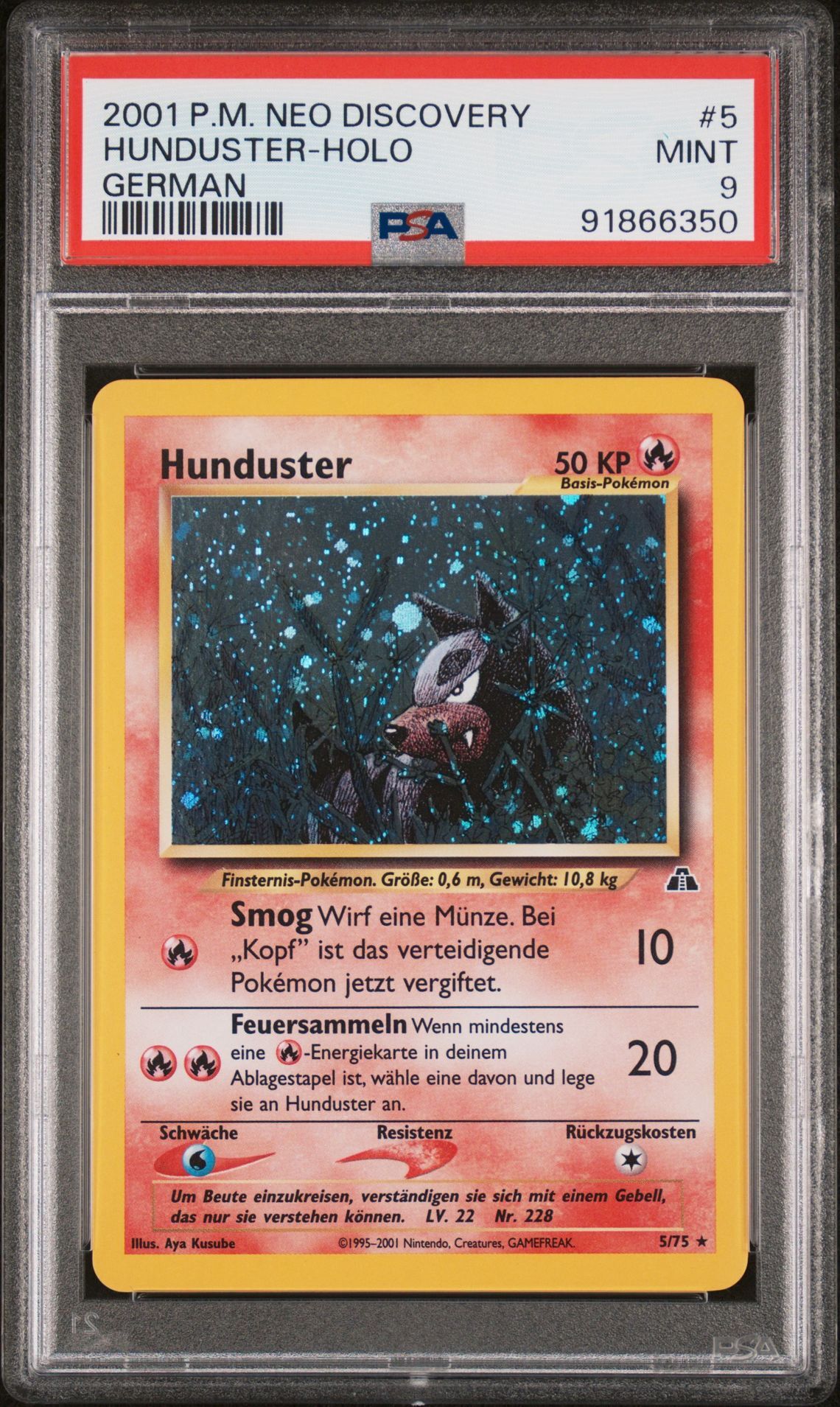 2001 POKEMON NEO DISCOVERY 5 HUNDUSTER-HOLO GERMAN - PSA 9 MINT - Pokémon 2001 POKEMON NEO DISCOVERY 5 HUNDUSTER-HOLO GERMAN - PSA 9 MINT - Pokémon