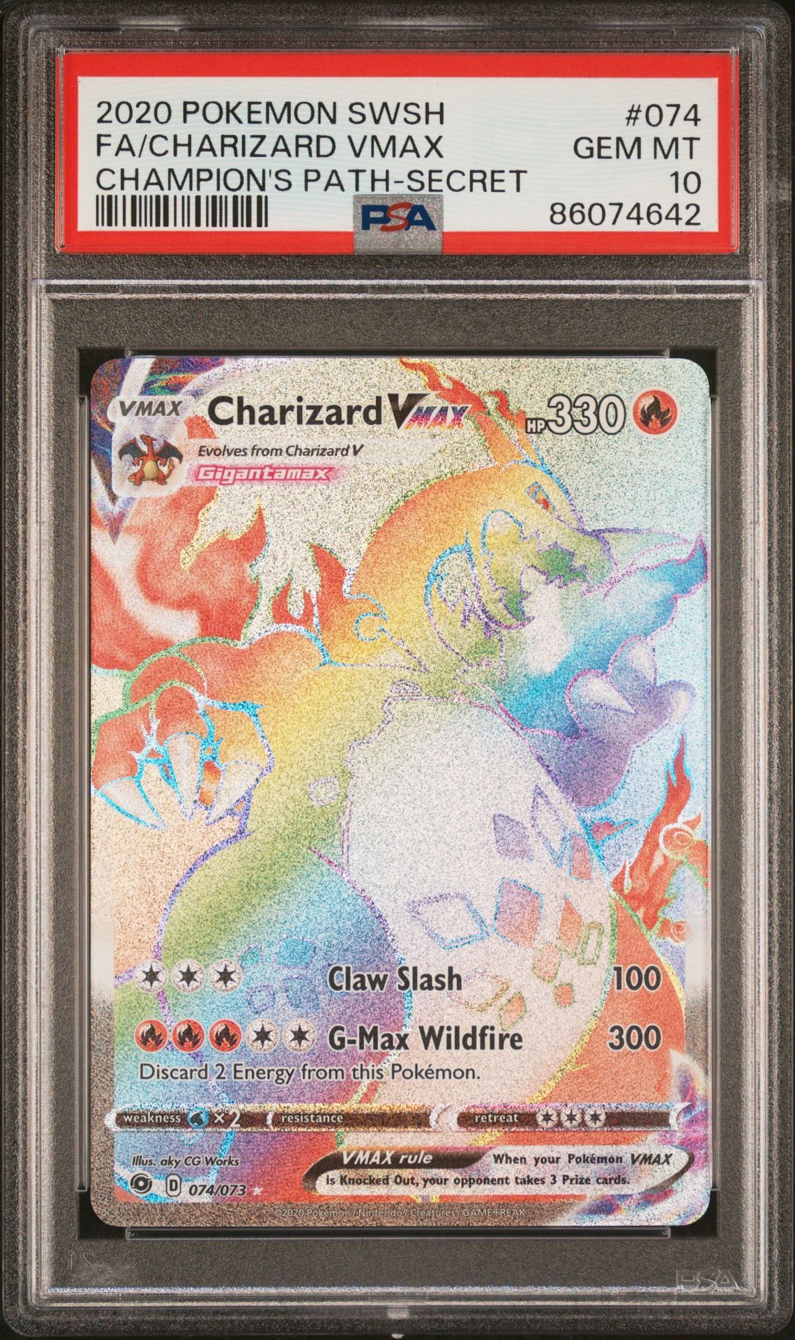 2020 POKEMON SWORD & SHIELD CHAMPION'S PATH 074 FULL ART/CHARIZARD VMAX SECRET - PSA 10 GEM-MT