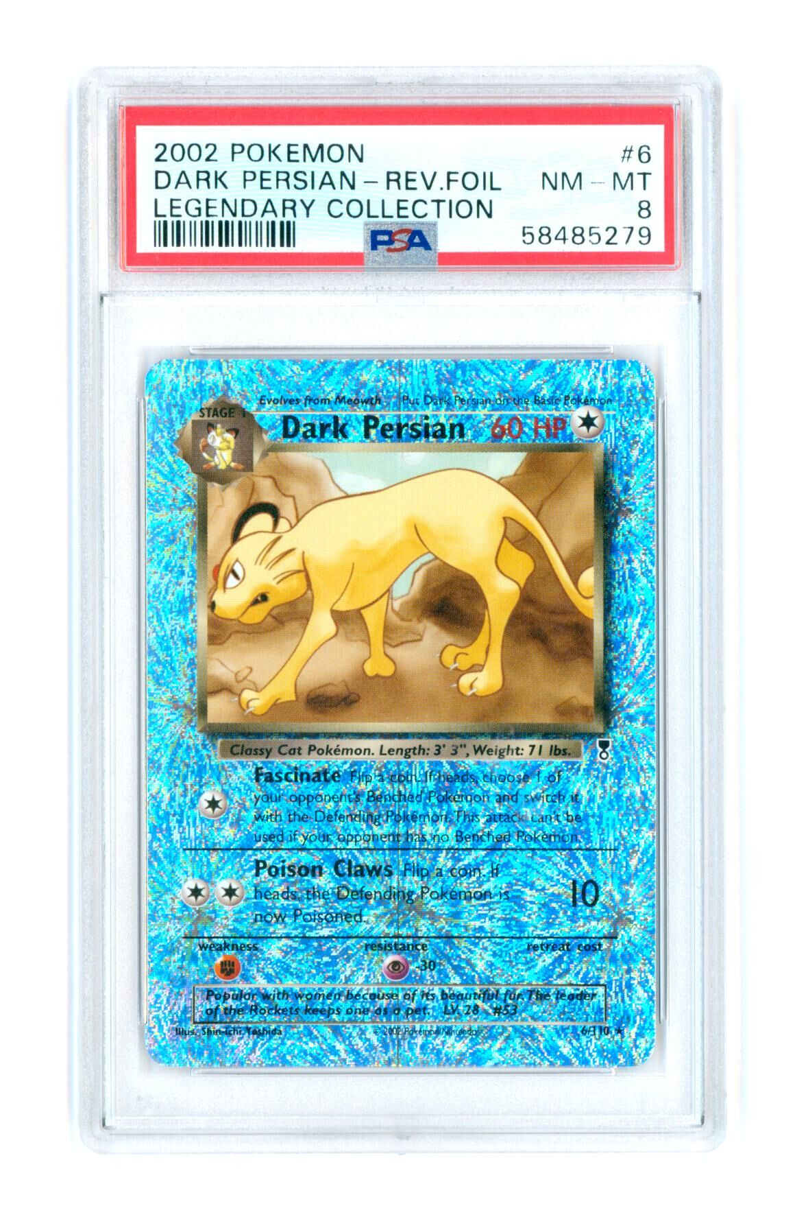 Dark Persian 6/110 - Legendary Collection - Rev. Foil - 2002 - PSA 8 NM-MT - Pokémon