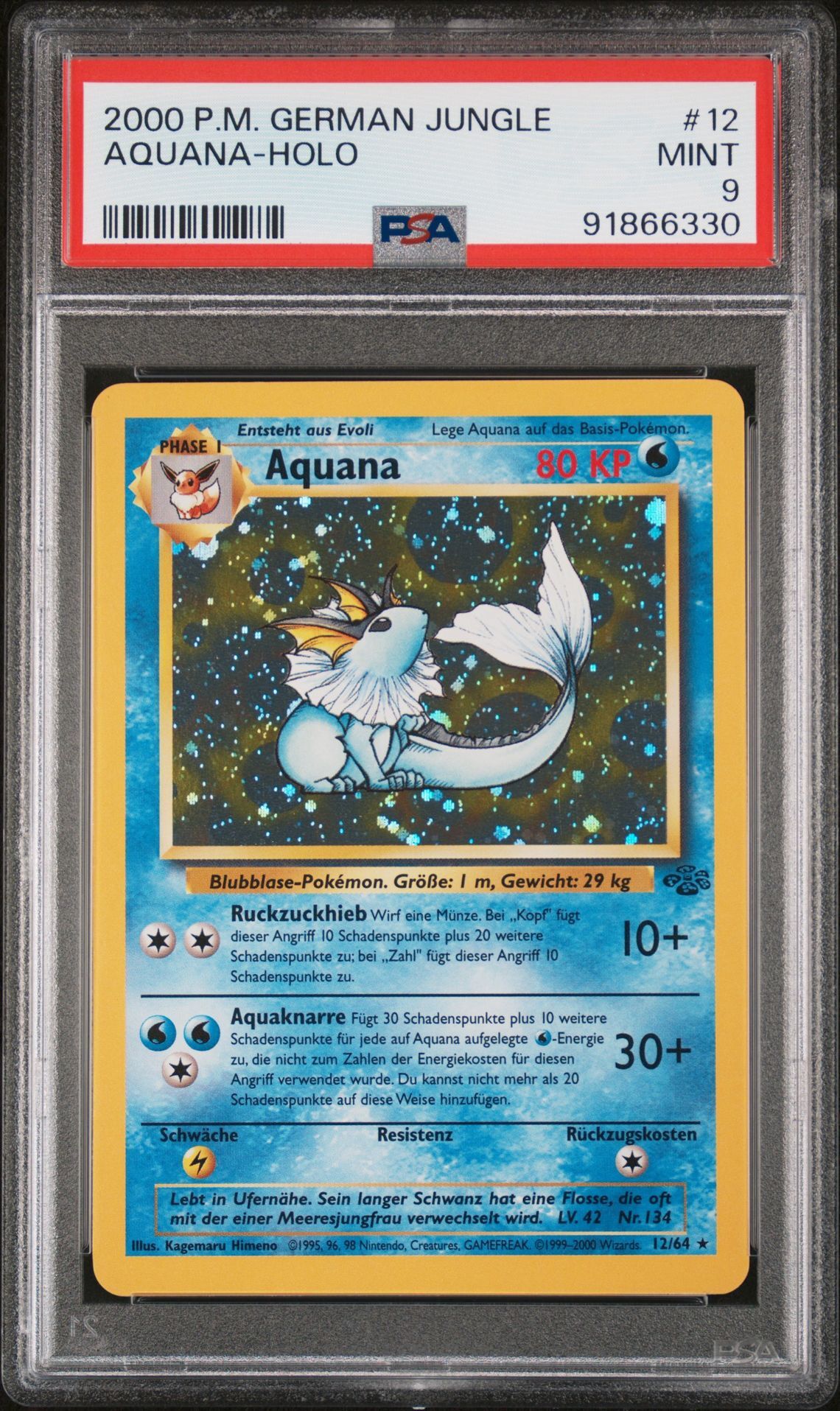 2000 POKEMON GERMAN JUNGLE 12 AQUANA-HOLO - PSA 9 MINT - Pokémon 2000 POKEMON GERMAN JUNGLE 12 AQUANA-HOLO - PSA 9 MINT - Pokémon