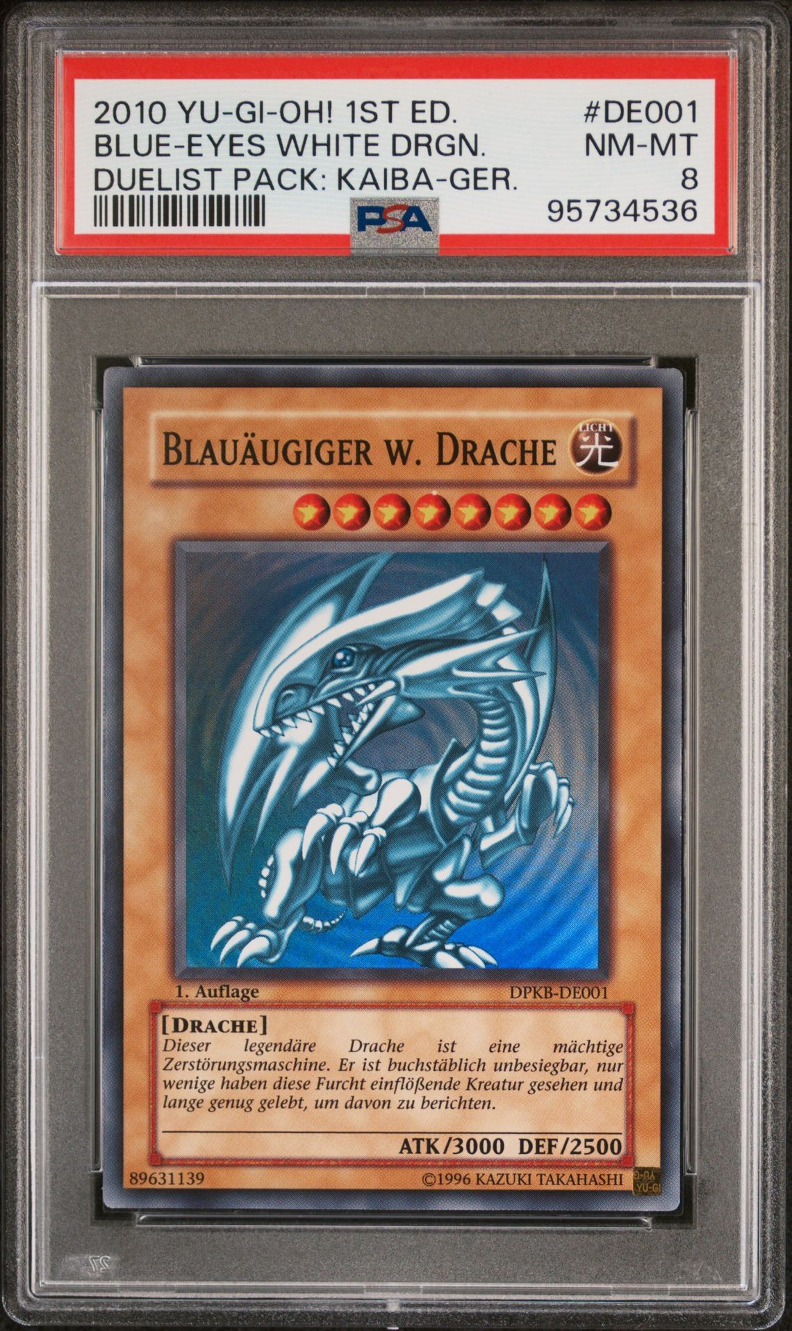 2010 YU-GI-OH! DUELIST PACK: KAIBA DE001 BLUE-EYES WHITE DRAGON 1ST EDITION-GERMAN - PSA 8 NM-MT - Yu-Gi-Oh! 2010 YU-GI-OH! DUELIST PACK: KAIBA DE001 BLUE-EYES WHITE DRAGON 1ST EDITION-GERMAN - PSA 8 NM-MT - Yu-Gi-Oh!