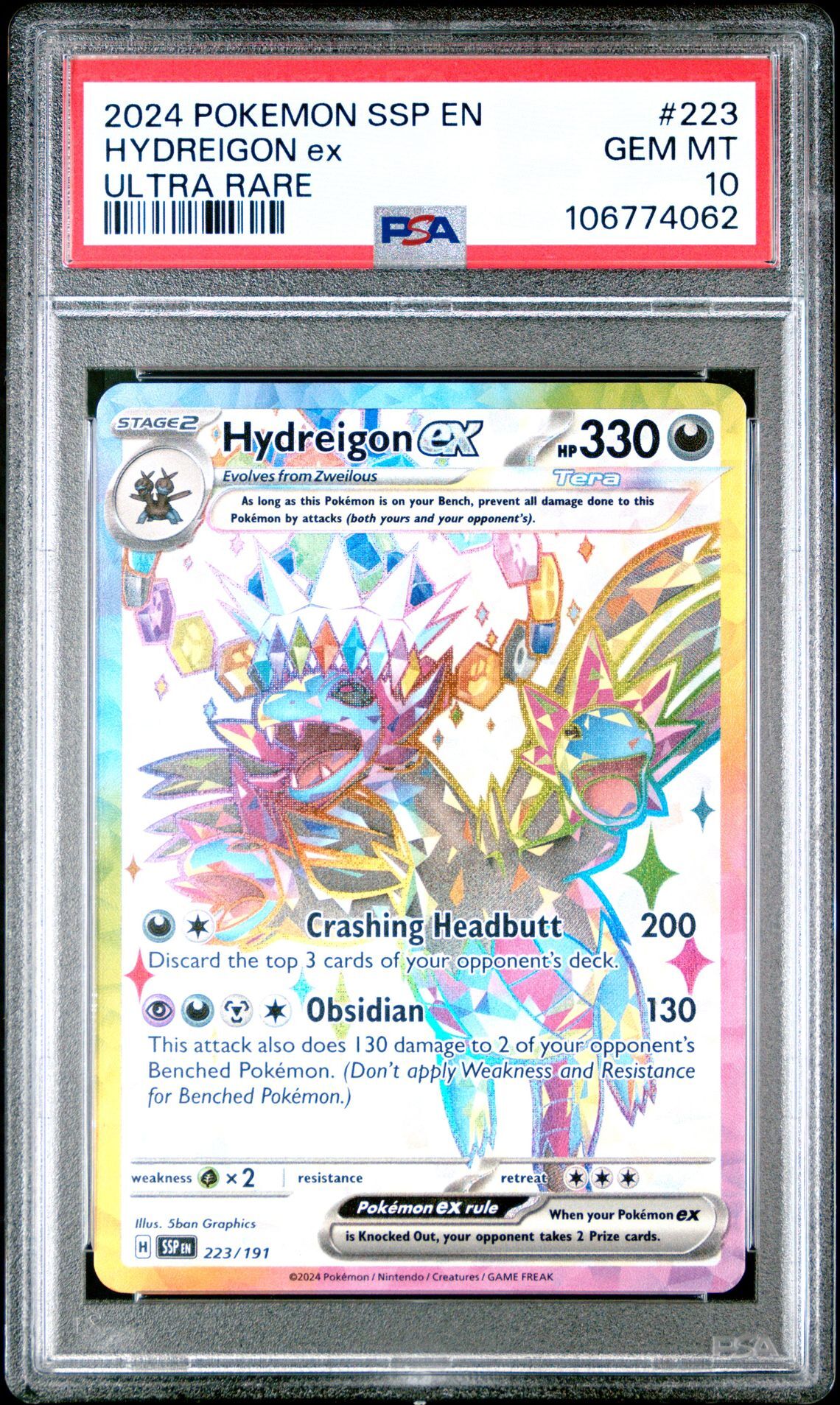 2024 POKEMON SSP EN-SURGING SPARKS #223 HYDREIGON ex ULTRA RARE - PSA 10 GEM-MT - Pokemon