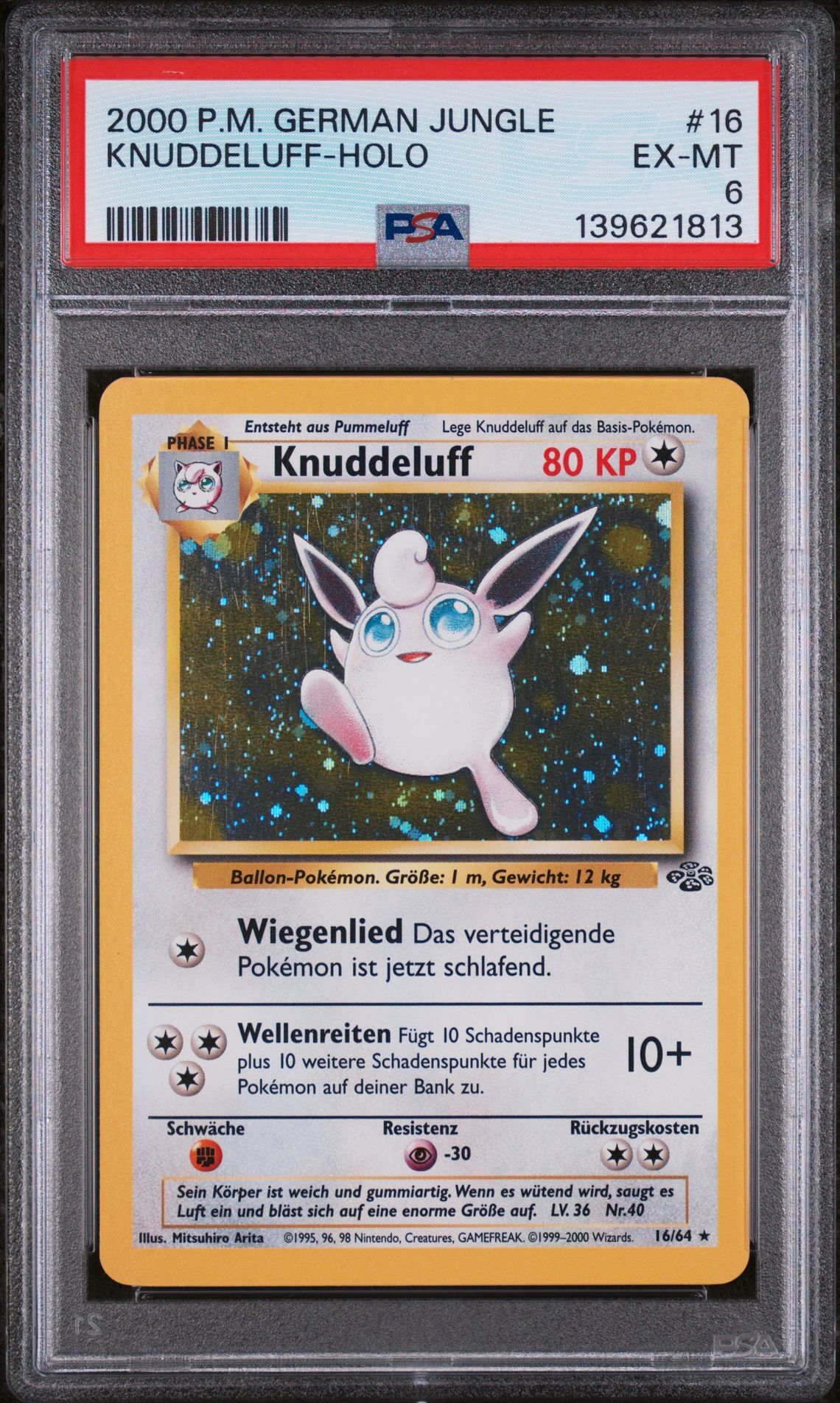 2000 POKEMON GERMAN JUNGLE #16 KNUDDELUFF-HOLO - EX-MT 6 - Pokemon