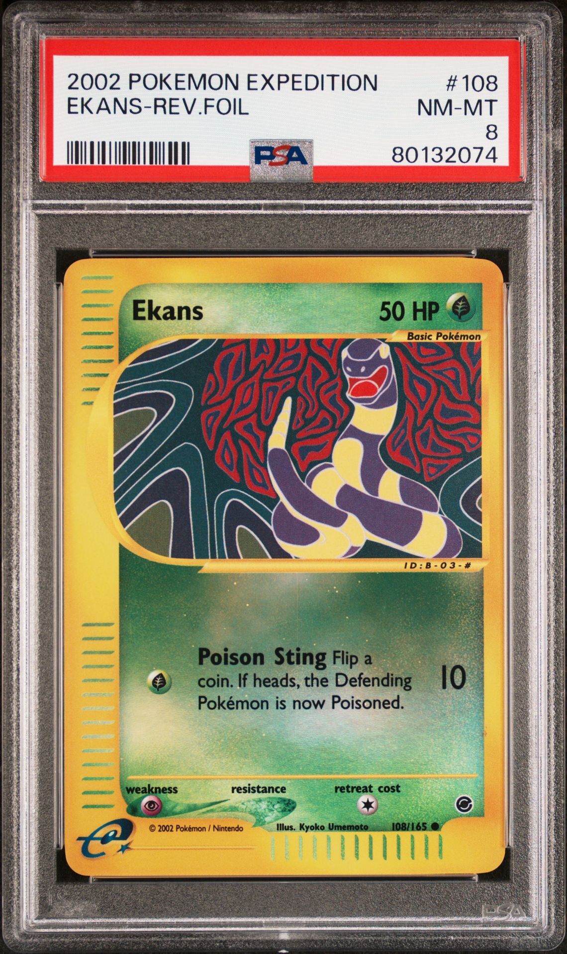 2002 POKEMON EXPEDITION 108 EKANS-REVERSE FOIL - PSA 8 NM-MT