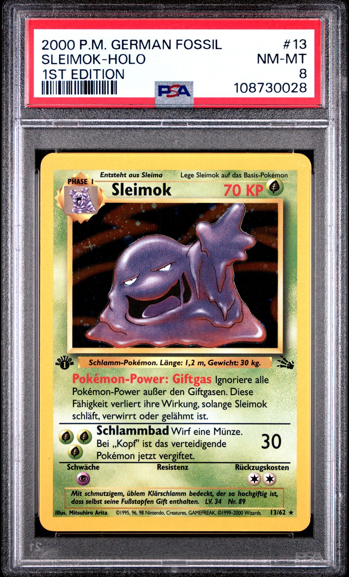 2000 POKEMON GERMAN FOSSIL 13 SLEIMOK-HOLO 1ST EDITION - PSA 8 NM-MT - Pokémon 2000 POKEMON GERMAN FOSSIL 13 SLEIMOK-HOLO 1ST EDITION - PSA 8 NM-MT - Pokémon