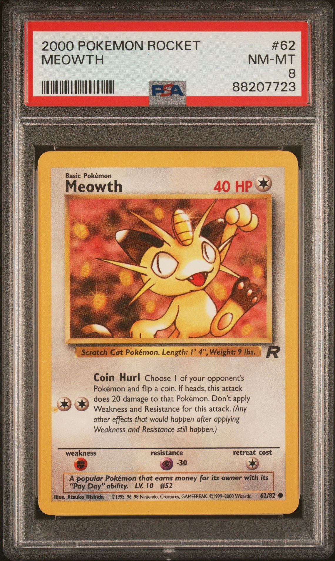 2000 POKEMON ROCKET 62 MEOWTH - PSA 8 NM-MT - Pokémon