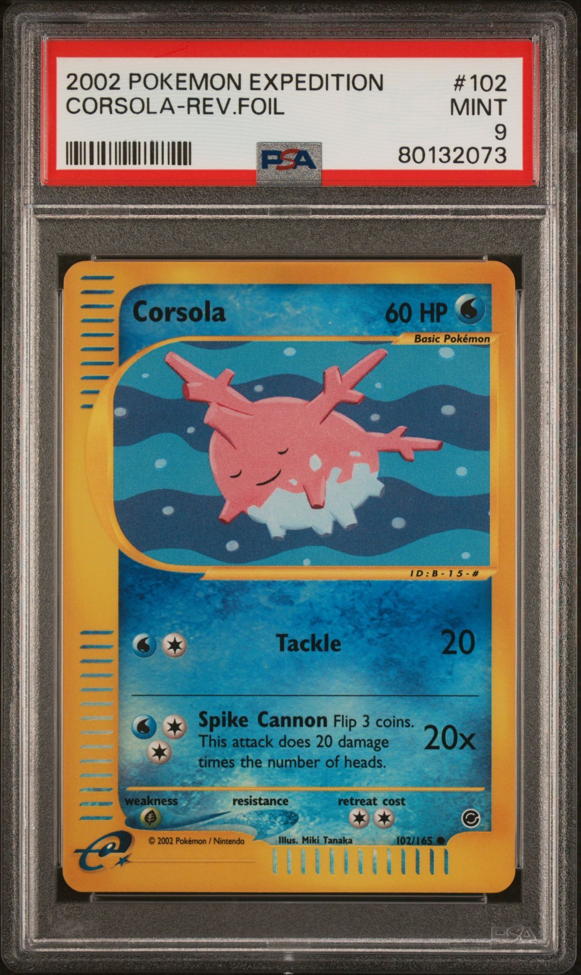 2002 POKEMON EXPEDITION 102 CORSOLA-REVERSE FOIL - PSA 9 MINT