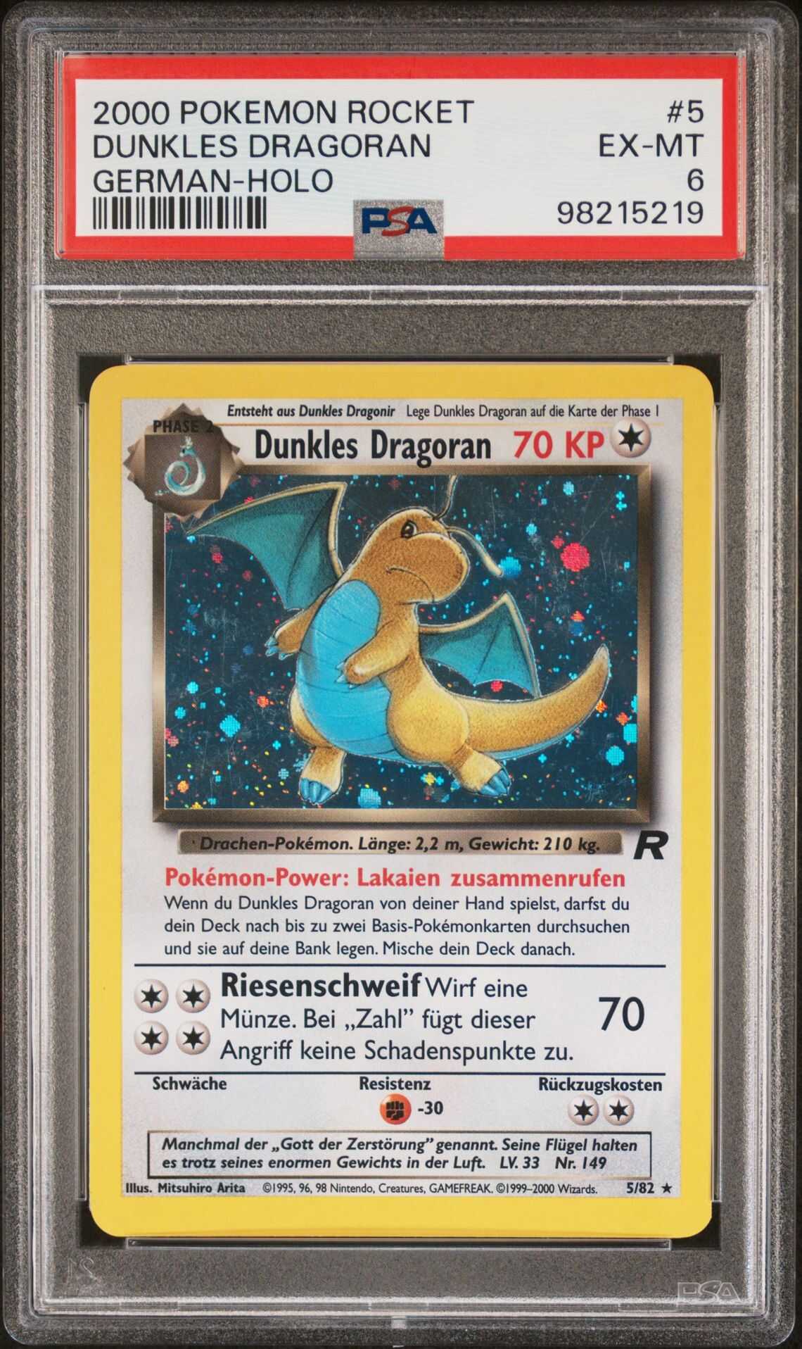 2000 POKEMON ROCKET 5 DUNKLES DRAGORAN-HOLO GERMAN - PSA 6 EX-MT - Pokémon