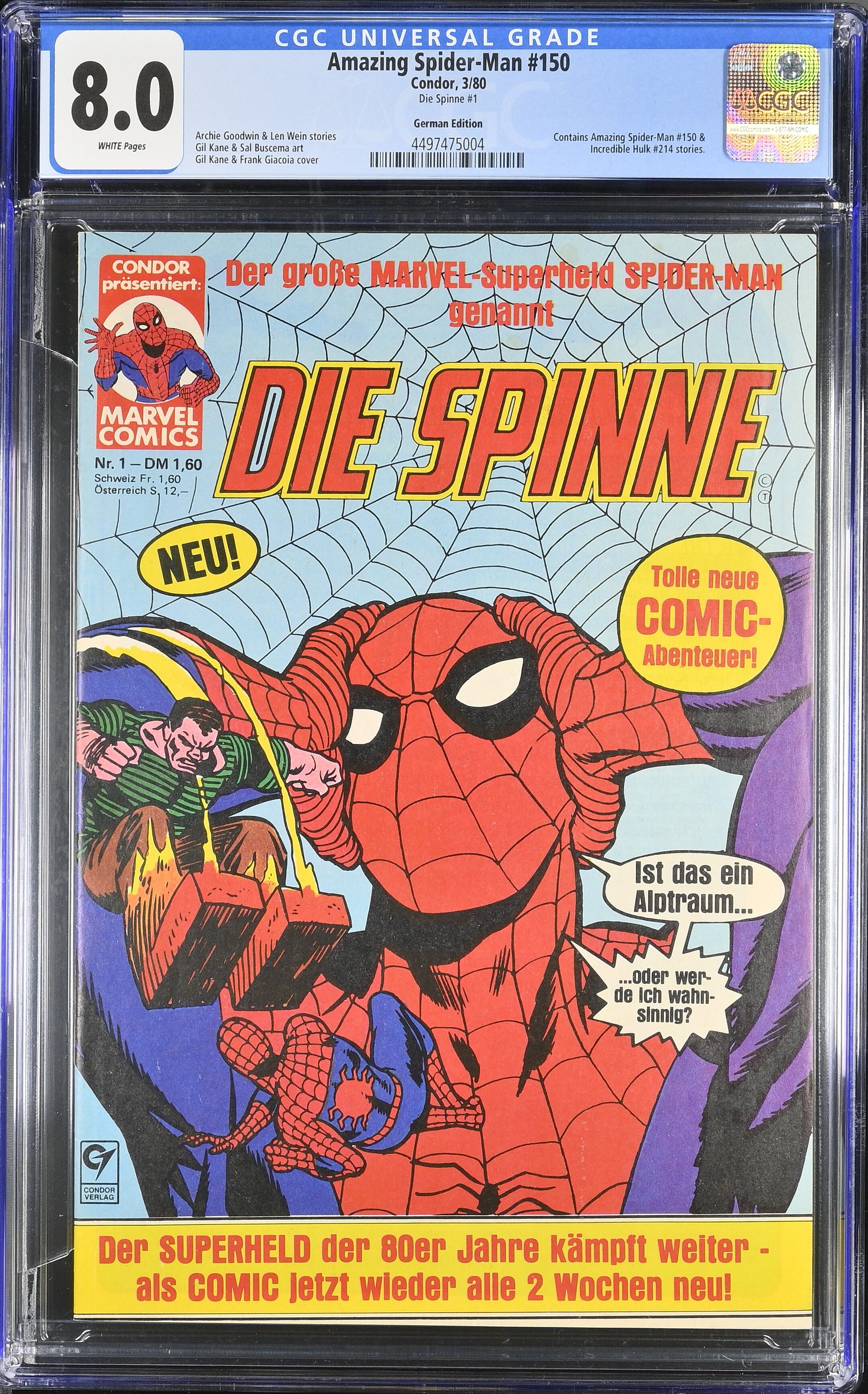 Amazing Spider-Man #150 CGC 8.0 Spinne #1 Condor