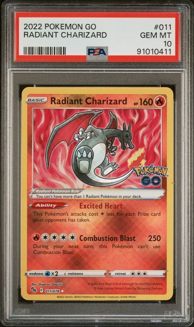 Charizard #011 - 2022 Pokemon Go - Radiant - PSA 10 GEM-MT - Pokemon
