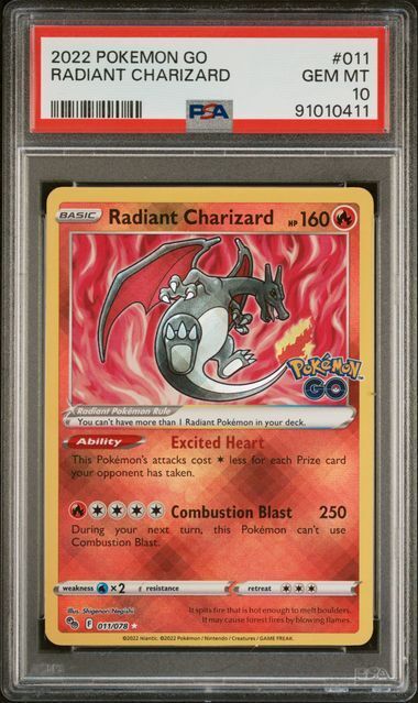 Charizard #011 - 2022 Pokemon Go - Radiant - PSA 10 GEM-MT - Pokemon Charizard #011 - 2022 Pokemon Go - Radiant - PSA 10 GEM-MT - Pokemon