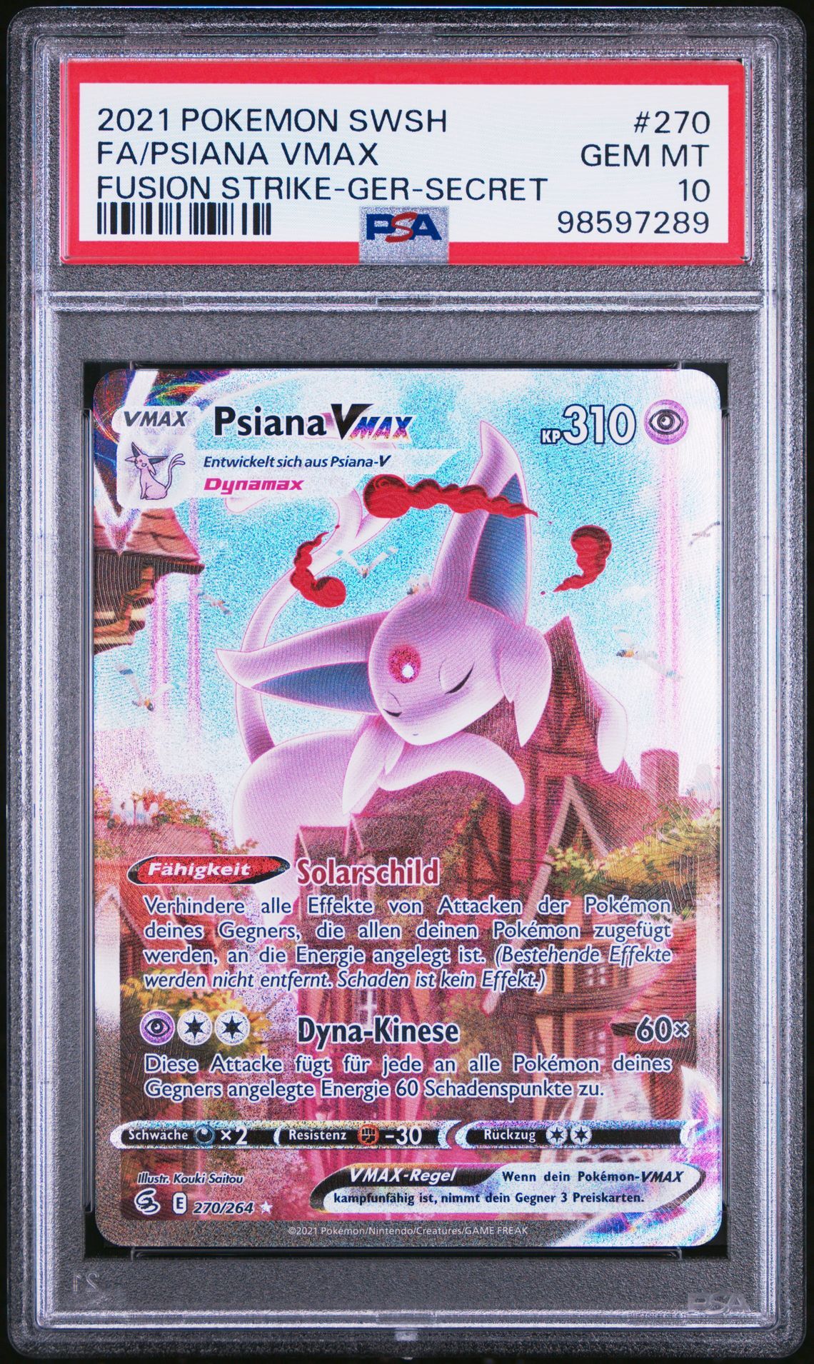 2021 POKEMON SWORD & SHIELD FUSION STRIKE 270 FULL ART/PSIANA VMAX GERMAN-SECRET - PSA 10 GEM-MT - Pokémon