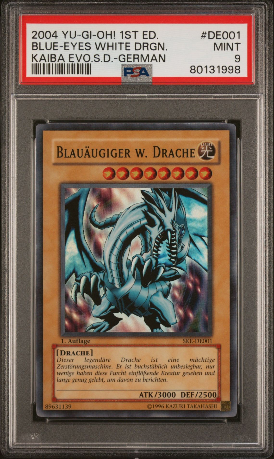 2004 YU-GI-OH! KAIBA EVOLUTION STARTER DECK DE001 BLUE-EYES WHITE DRAGON 1ST EDITION-GERMAN - PSA 9 MINT