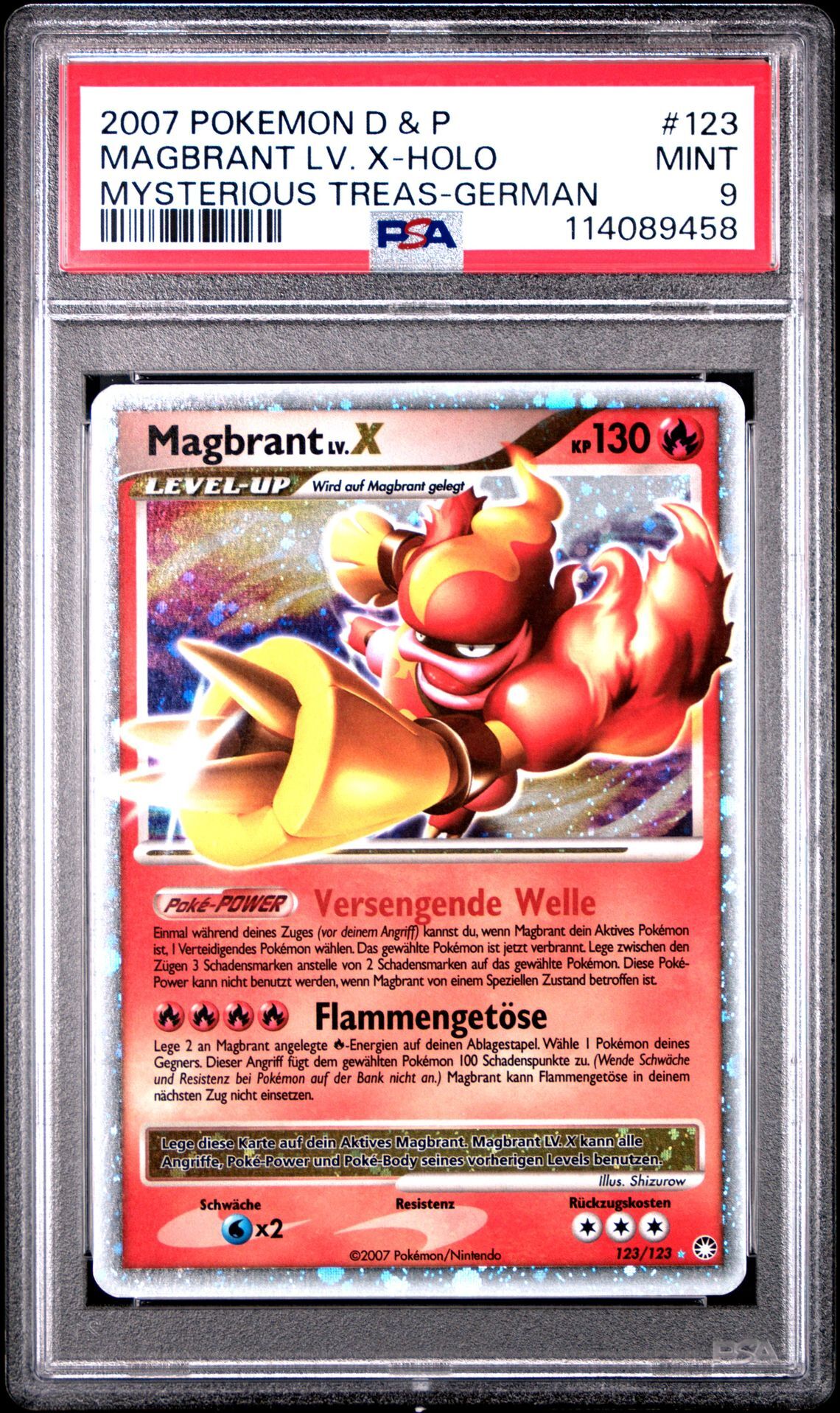 2007 POKEMON DIAMOND & PEARL MYSTERIOUS TREASURES 123 MAGBRANT LV. X-HOLO GERMAN - PSA 9 MINT - Pokémon