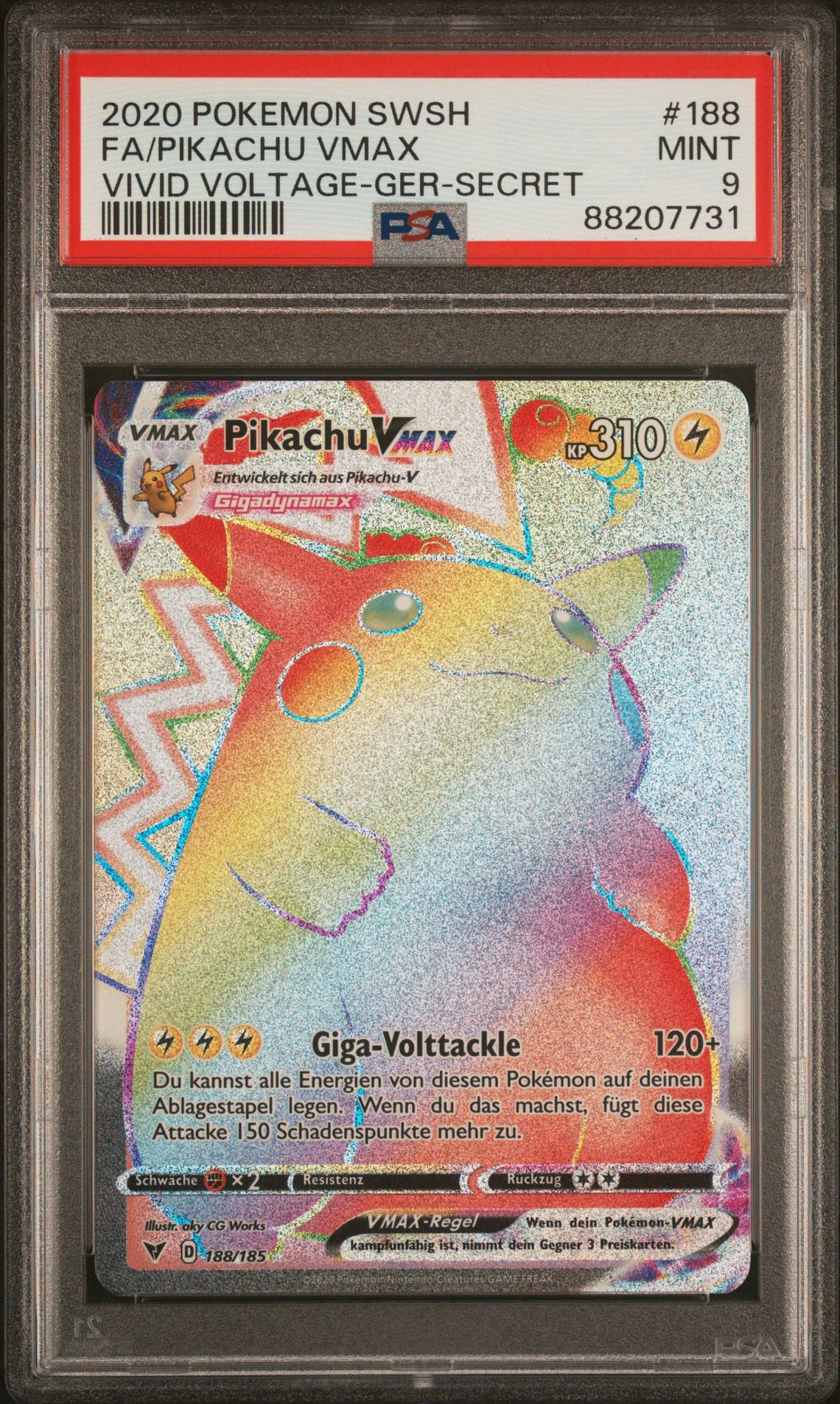 2020 POKEMON SWORD & SHIELD VIVID VOLTAGE 188 FULL ART/PIKACHU VMAX GERMAN-SECRET - PSA 9 MINT - Pokémon 2020 POKEMON SWORD & SHIELD VIVID VOLTAGE 188 FULL ART/PIKACHU VMAX GERMAN-SECRET - PSA 9 MINT - Pokémon