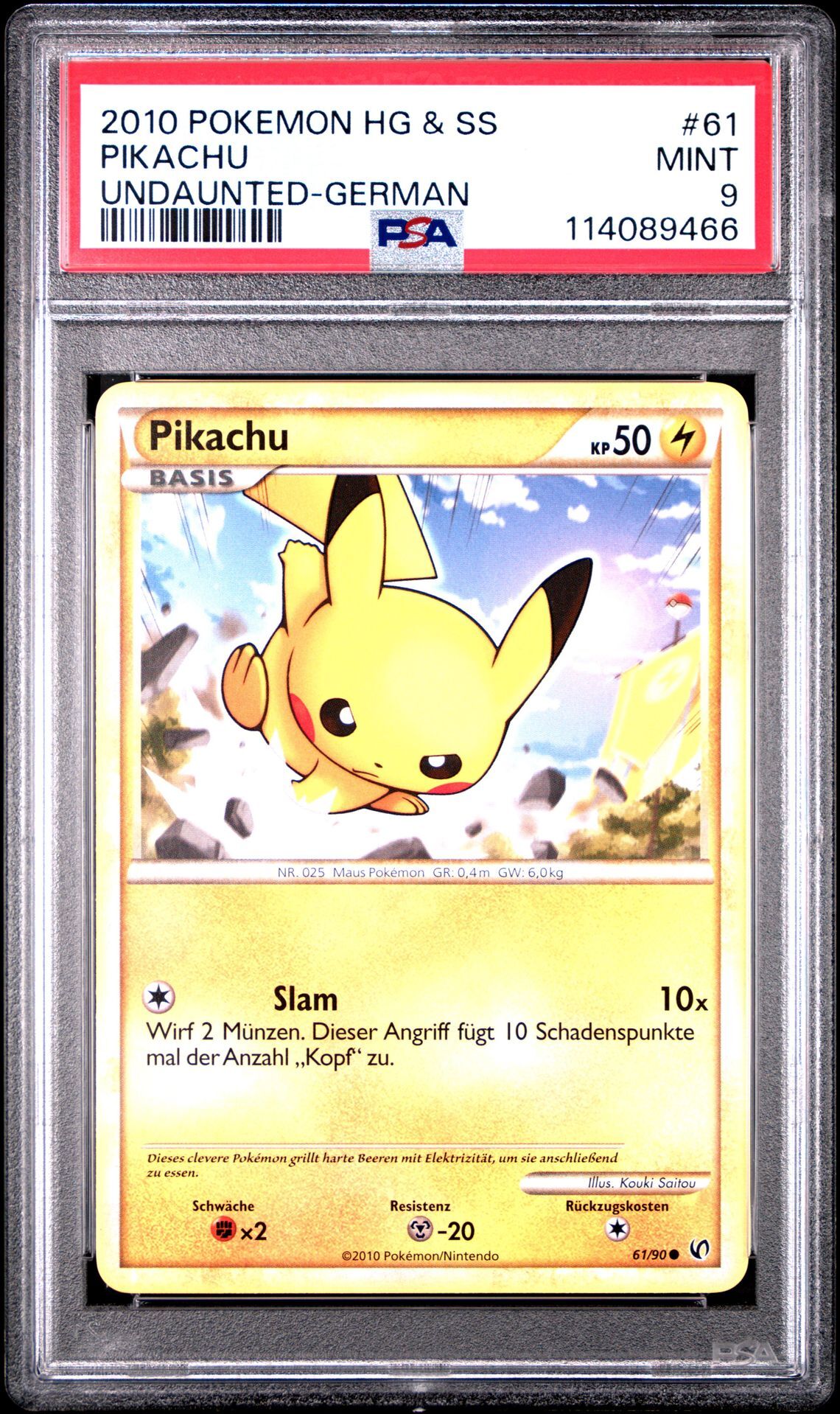 2010 POKEMON HEARTGOLD & SOULSILVER UNDAUNTED 61 PIKACHU GERMAN - PSA 9 MINT - Pokémon