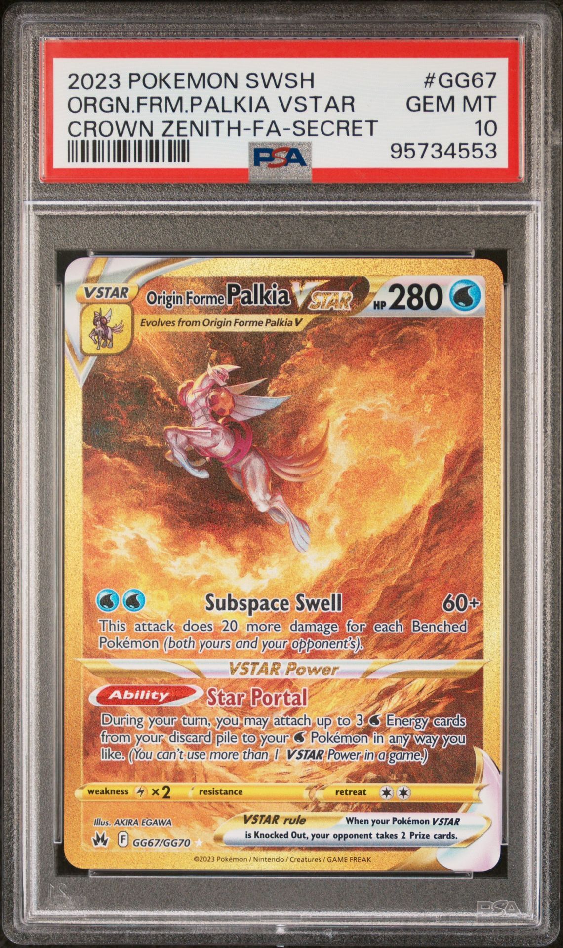 2023 POKEMON SWORD AND SHIELD CROWN ZENITH GG67 FULL ART/ORIGIN FORME PALKIA VSTAR SECRET - PSA 10 GEM-MT - Pokémon 2023 POKEMON SWORD AND SHIELD CROWN ZENITH GG67 FULL ART/ORIGIN FORME PALKIA VSTAR SECRET - PSA 10 GEM-MT - Pokémon