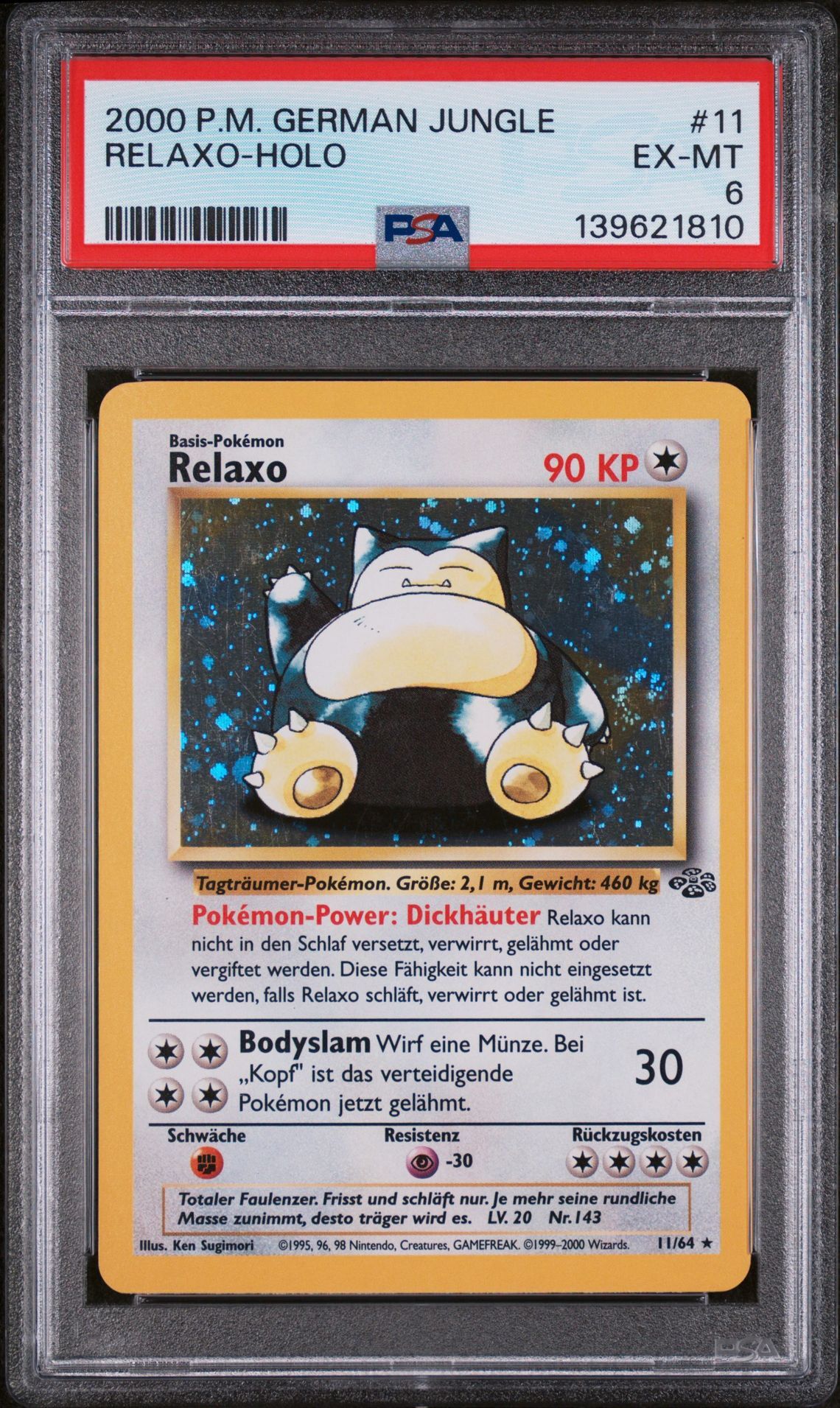 2000 POKEMON GERMAN JUNGLE #11 RELAXO-HOLO - EX-MT 6 - Pokemon 2000 POKEMON GERMAN JUNGLE #11 RELAXO-HOLO - EX-MT 6 - Pokemon