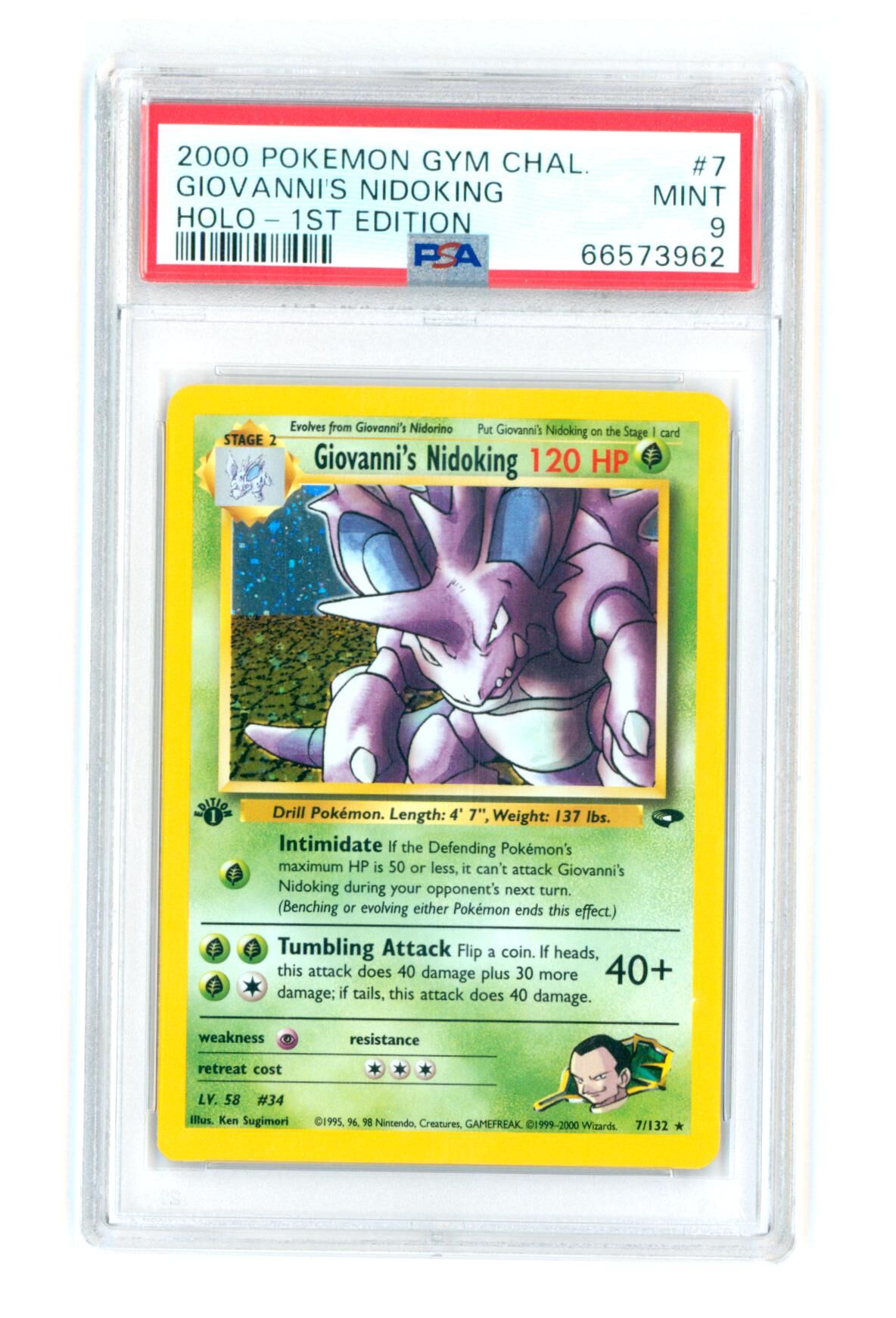 Giovanni's Nidoking 7/132 - Gym Challenge - 1st Edition - Holo Rare - PSA 9 MINT - Pokémon