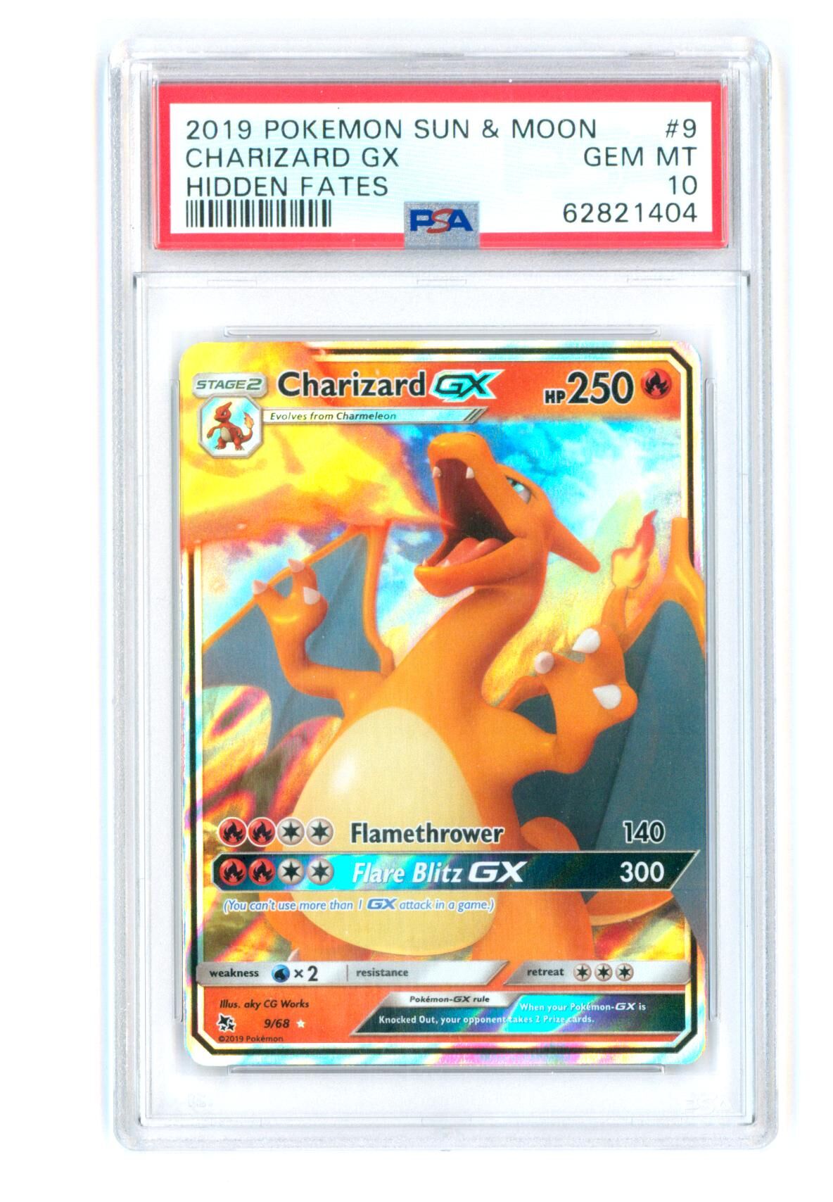 Charizard GX 9/68 - Sun & Moon Hidden Fates - PSA 10 GEM-MT - Pokemon