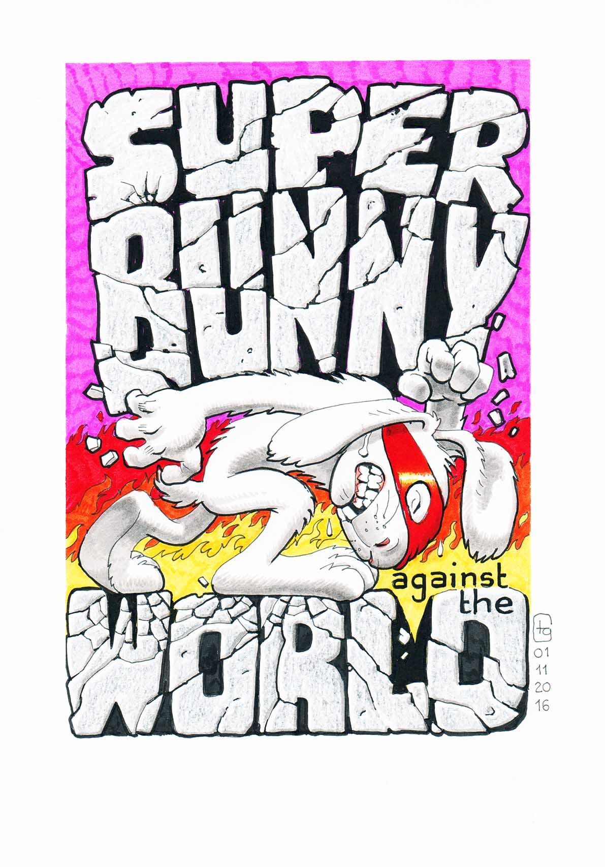 geissmann_super_bunny_against_the_world_2016 Super Bunny Against the World Originalzeichnung